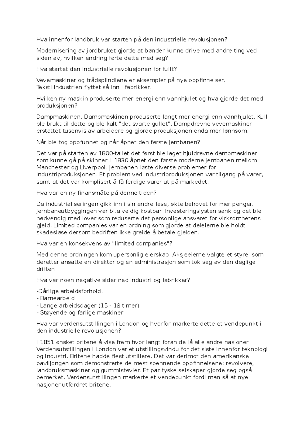 Industrielle Revolusjonen - Nøkkelkonsepter og Endringer - Studocu