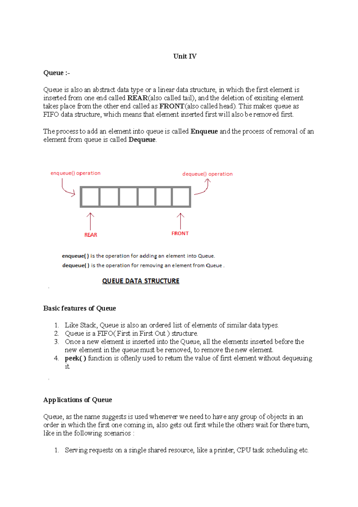 Unit IV - Understanding Queues in Data Structures - Studocu