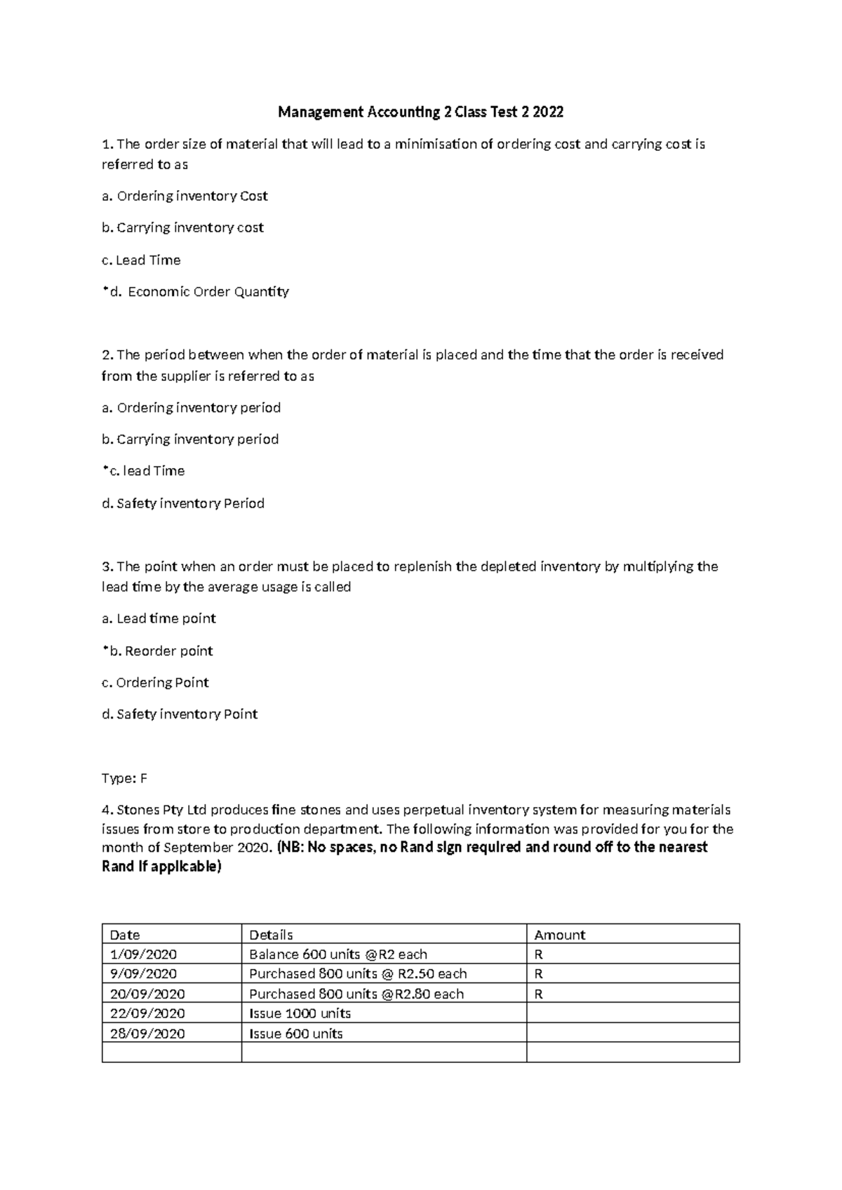 Management Accounting 2 Test 2 Questions and Answers - 11 May 2022 ...