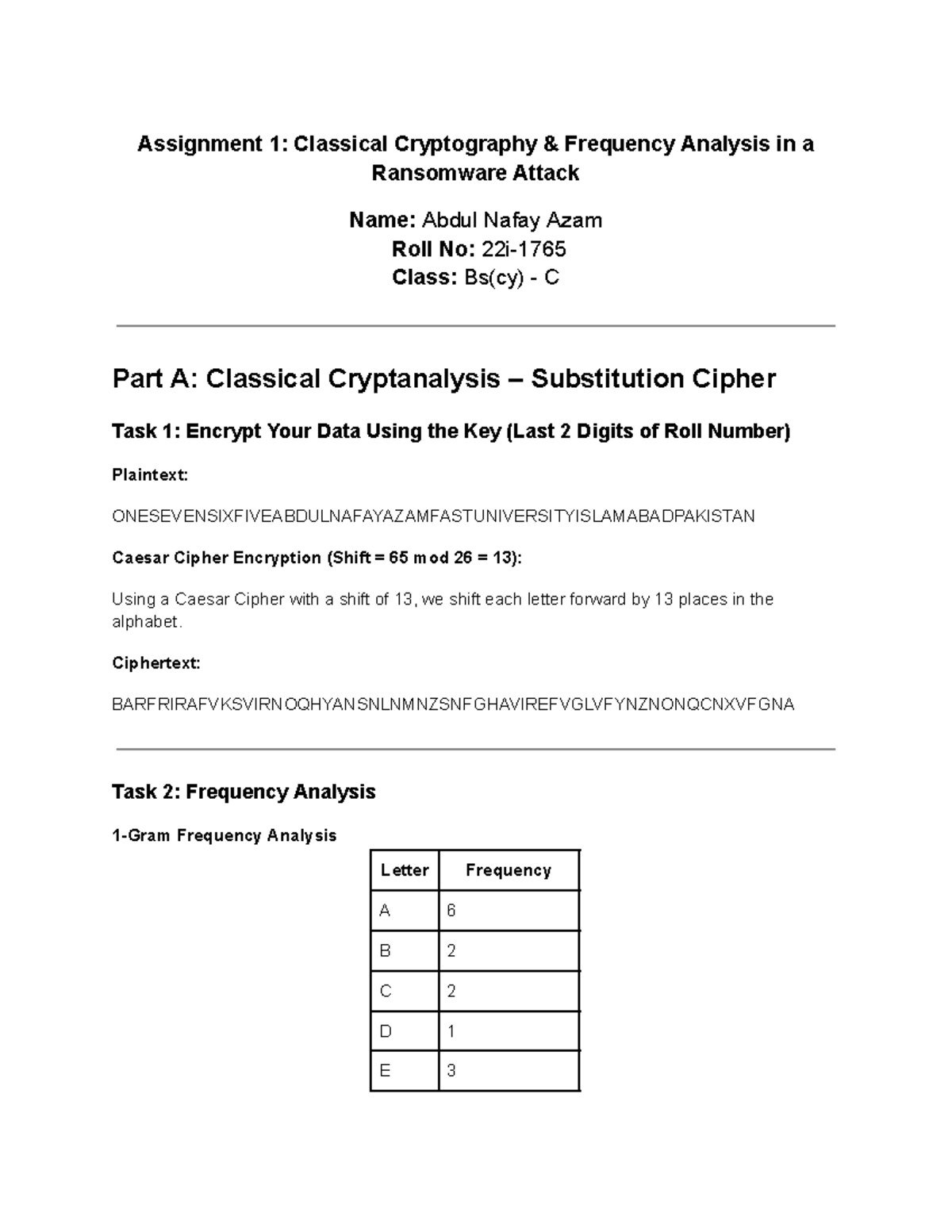 Classical Cryptography Analysis: Frequency & Vulnerabilities (BS(CY) C ...