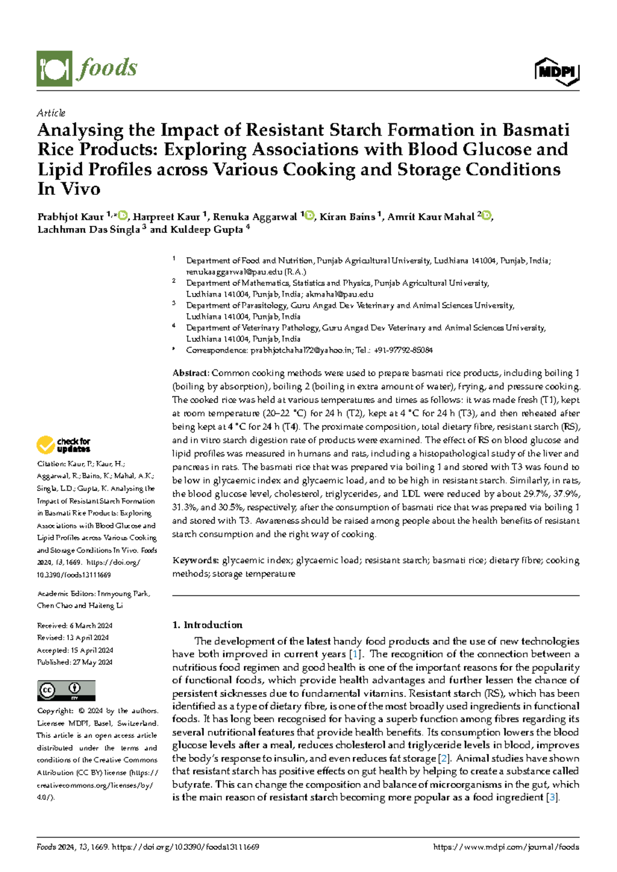 Foods 2024, 13, 1669: Impact of Resistant Starch in Basmati Rice on ...
