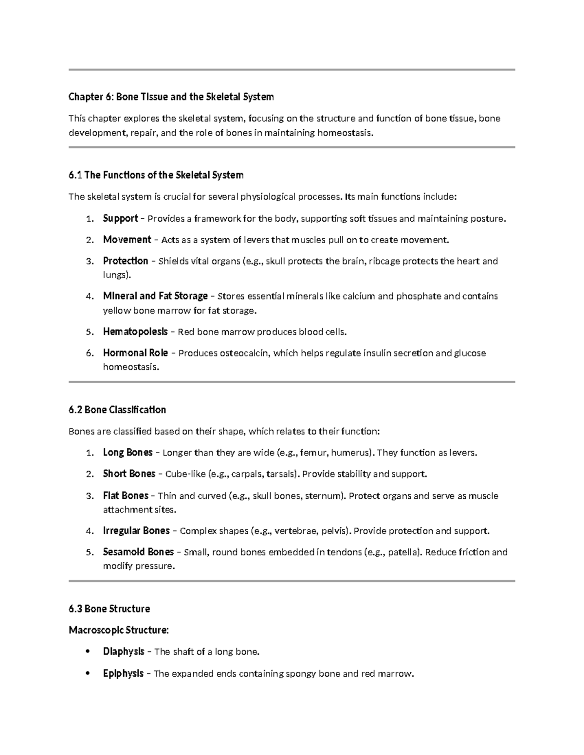 Chapter 6: Bone Tissue & Skeletal System - Functions, Structure ...