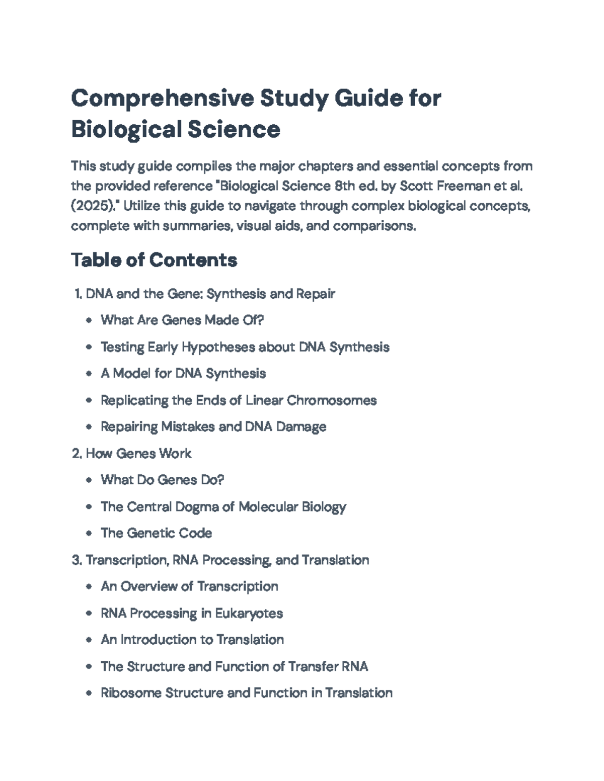 Comprehensive Study Guide for Biological Science (BIOL 101) - Key ...