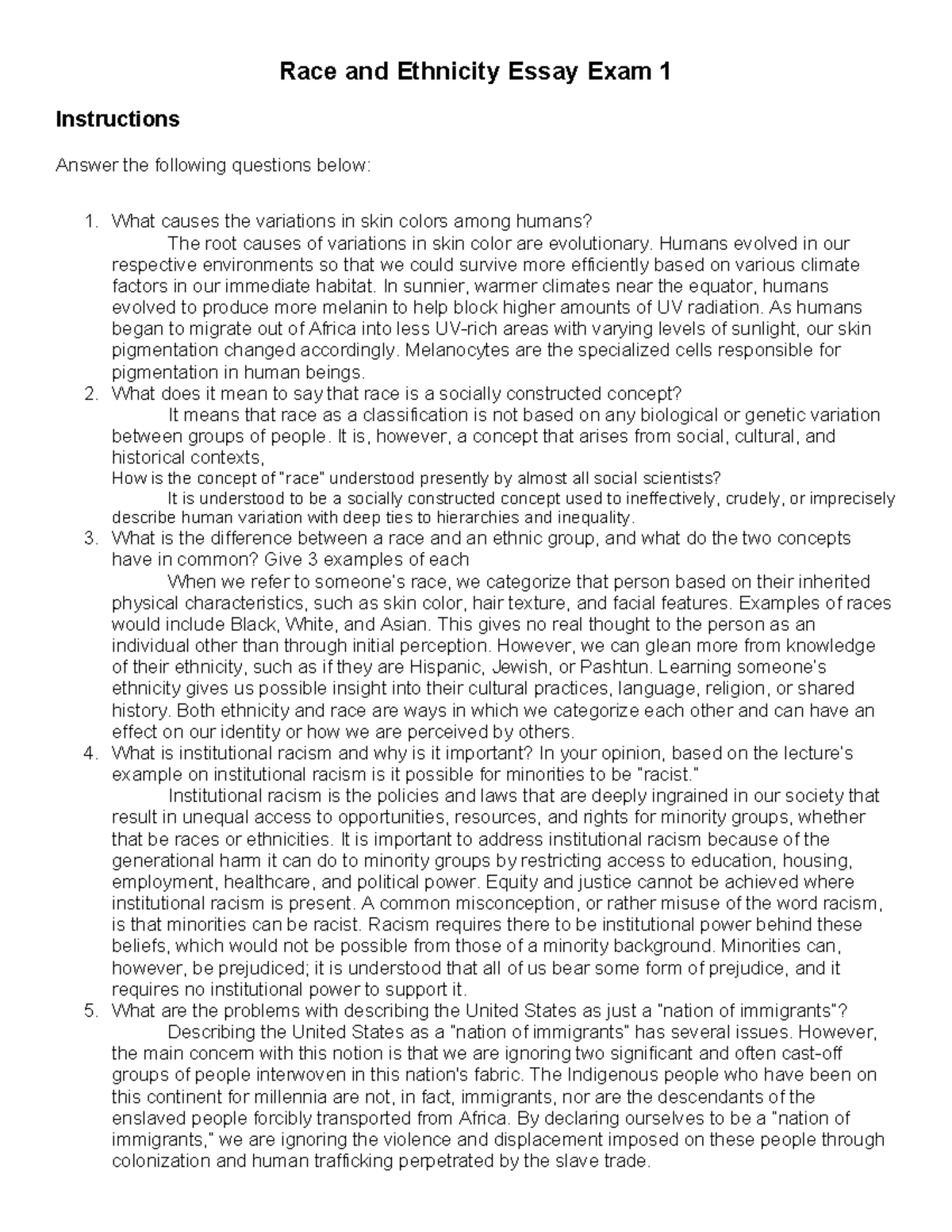 Race and Ethnicity Essay Exam - ADA - Studocu