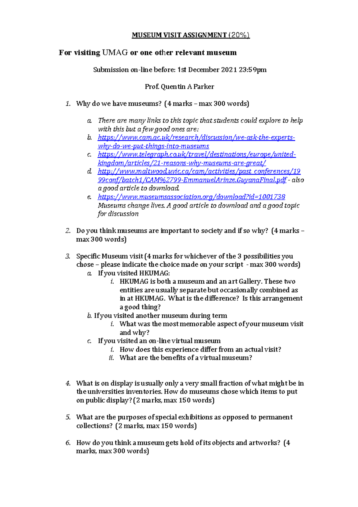 CCCH9052 Museum Visit 2021 Reflection Questions and Guidelines - Studocu