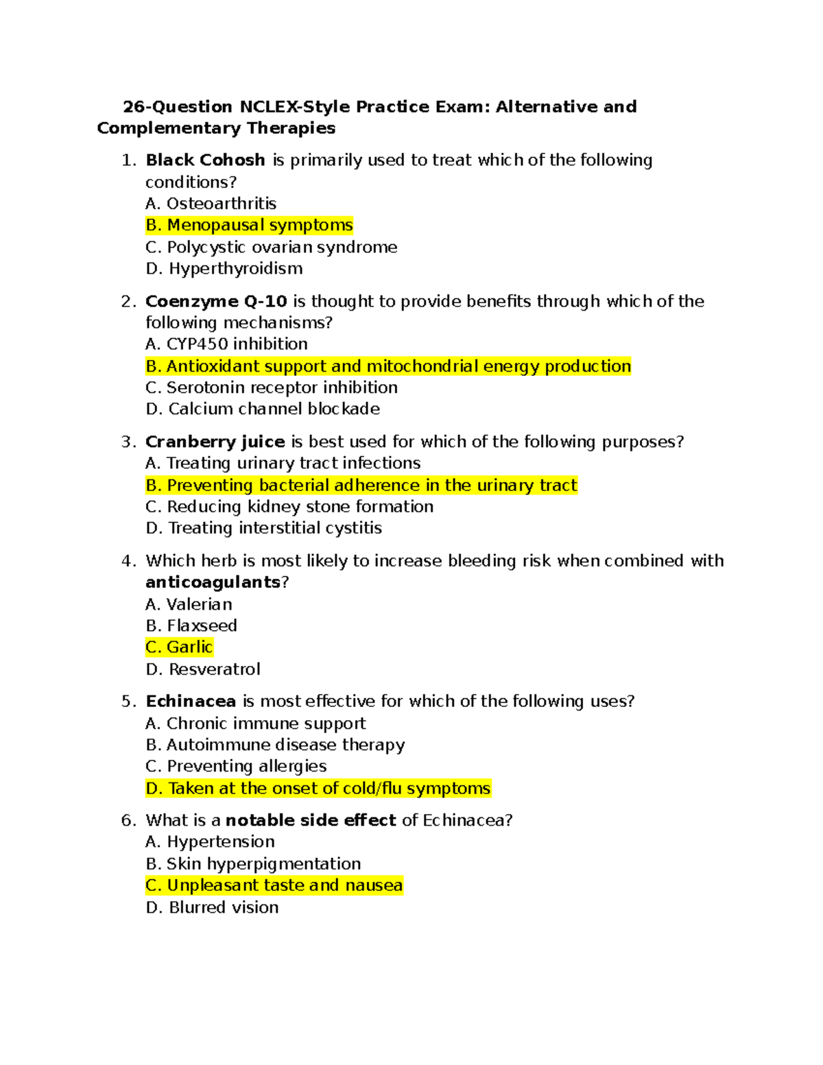 Chapter 71 Quiz 1: Alternative & Complementary Therapies Insights - Studocu