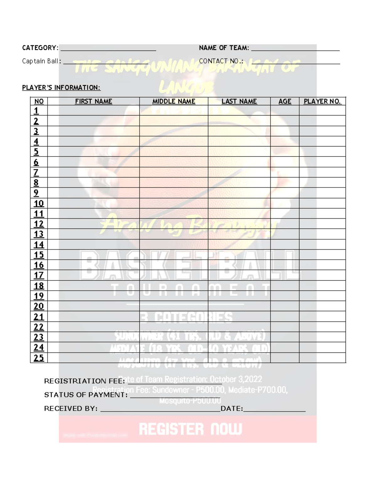 Basketball Registration FORM - CATEGORY ...