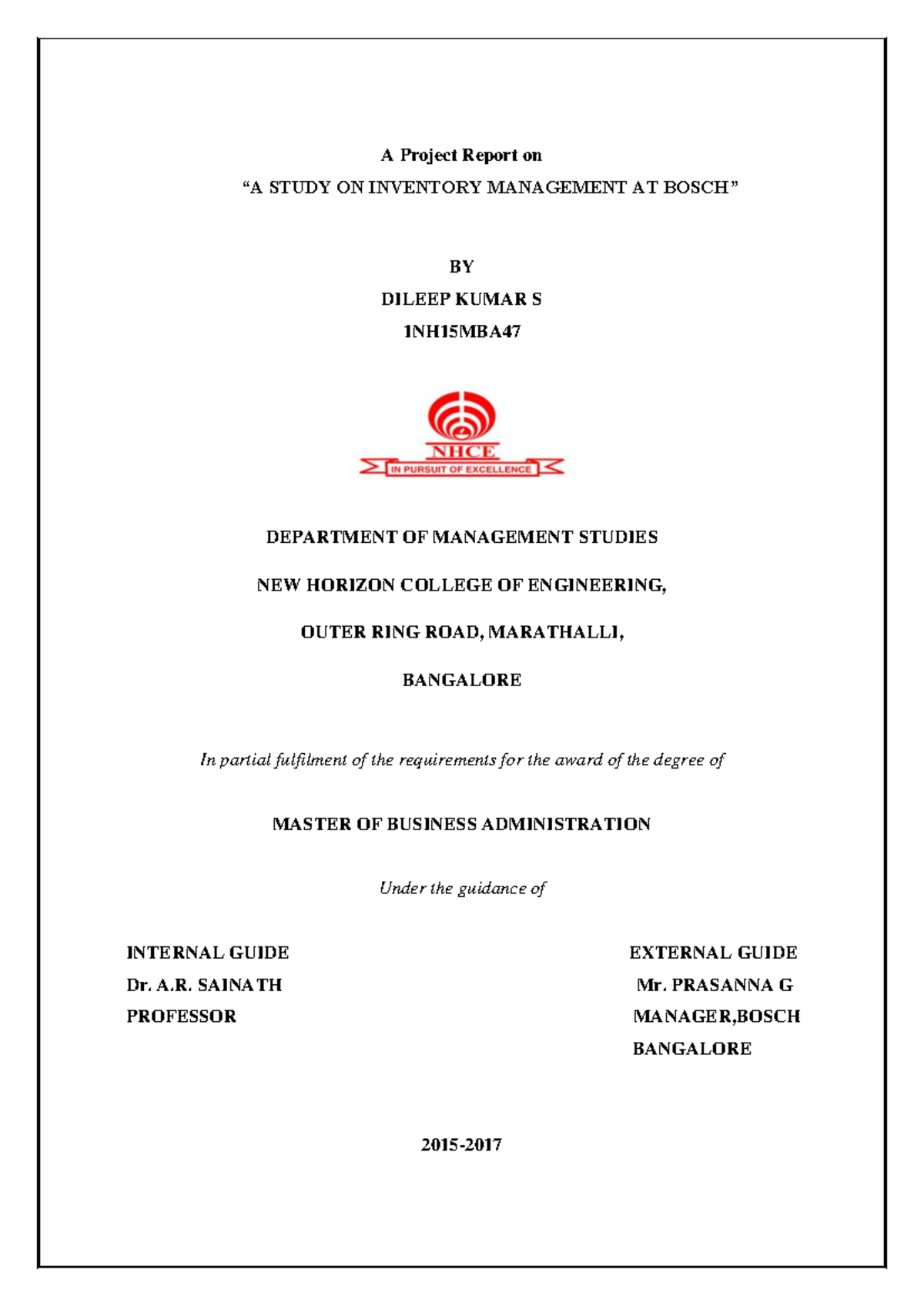 Project Report on Inventory Management at Bosch (1NH15MBA) - Studocu