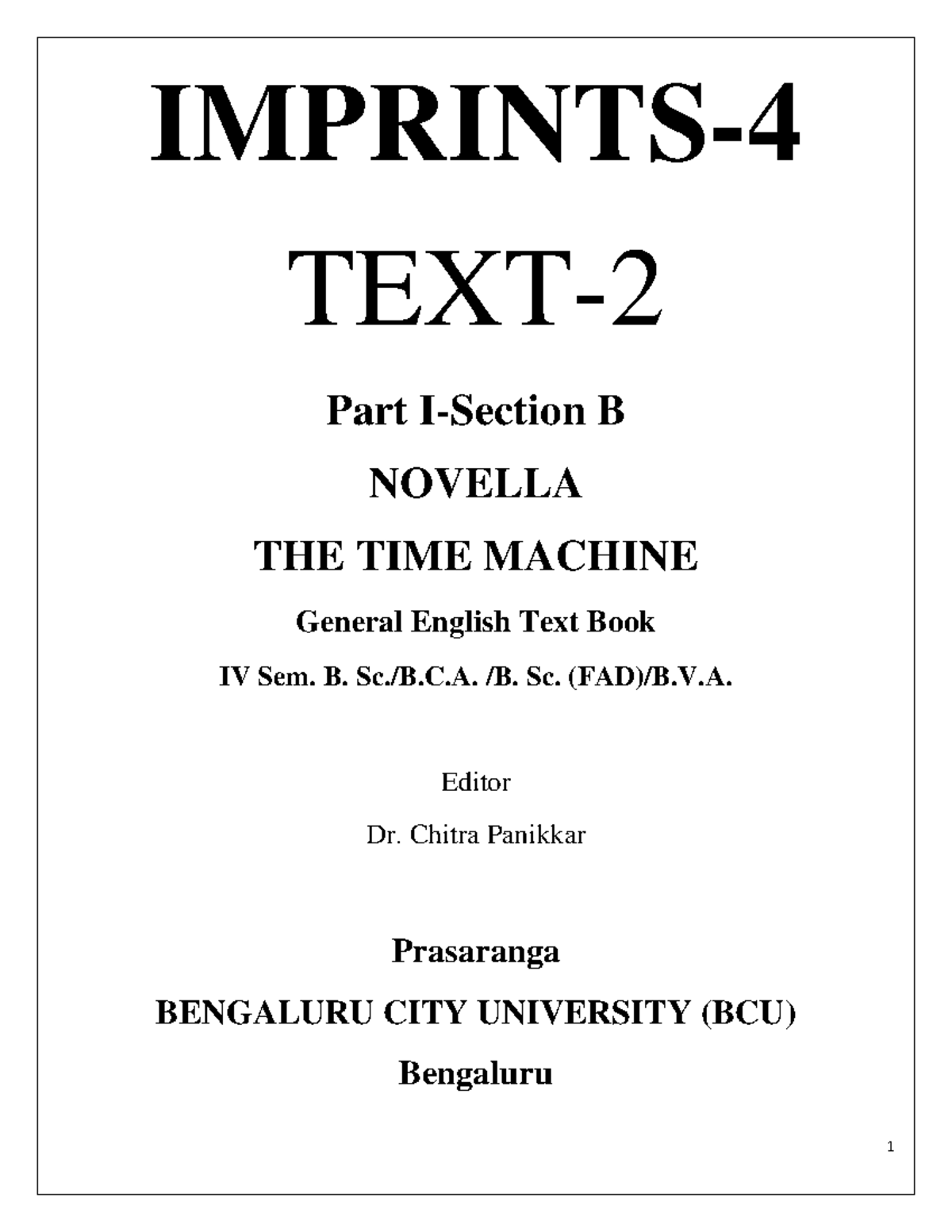 **Title: IV Sem. BCA Lesson Notes on H.G. Wells' Novella The Time ...