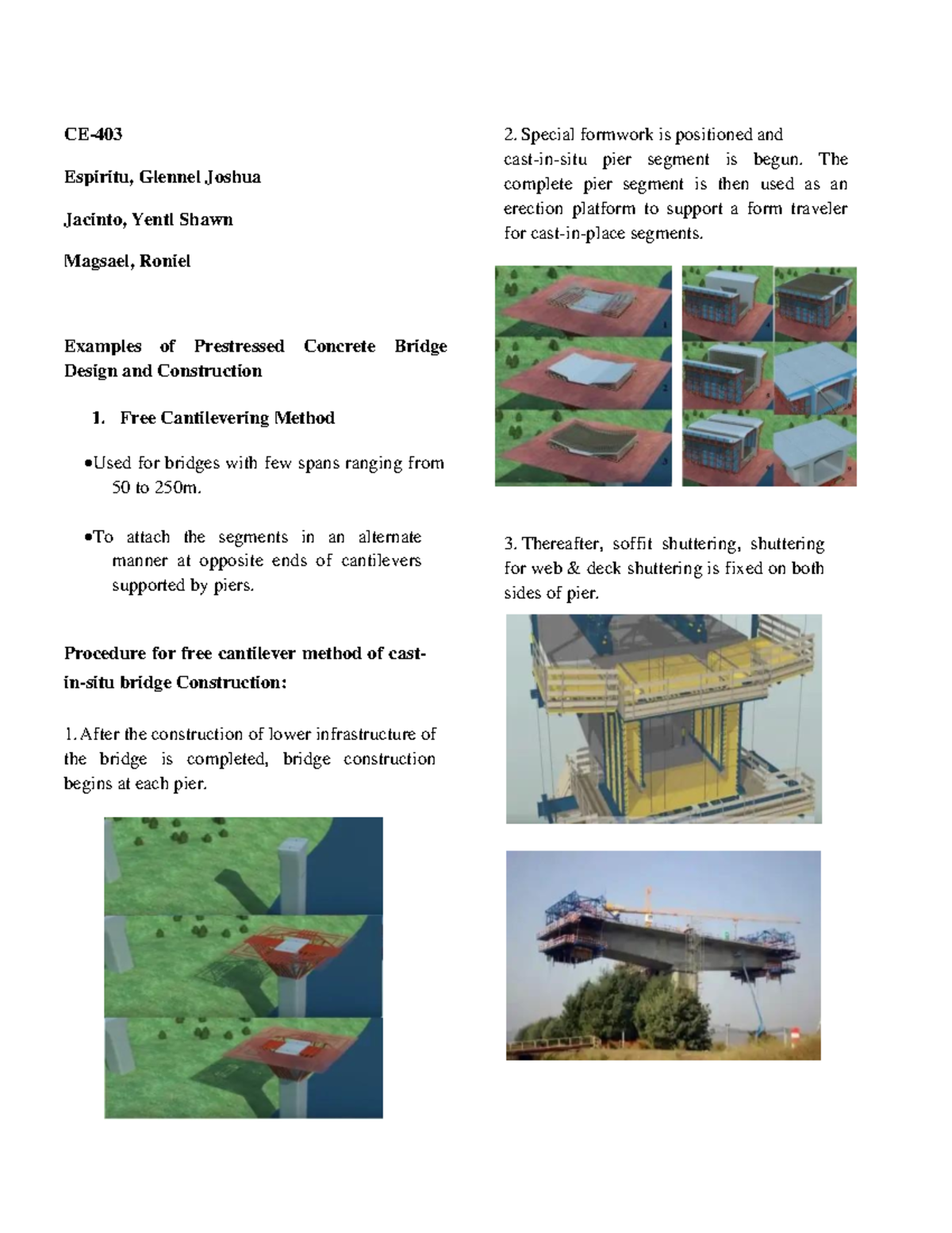 Topic-6 Handout - bridge design - CE- 403 Espiritu, Glennel Joshua ...