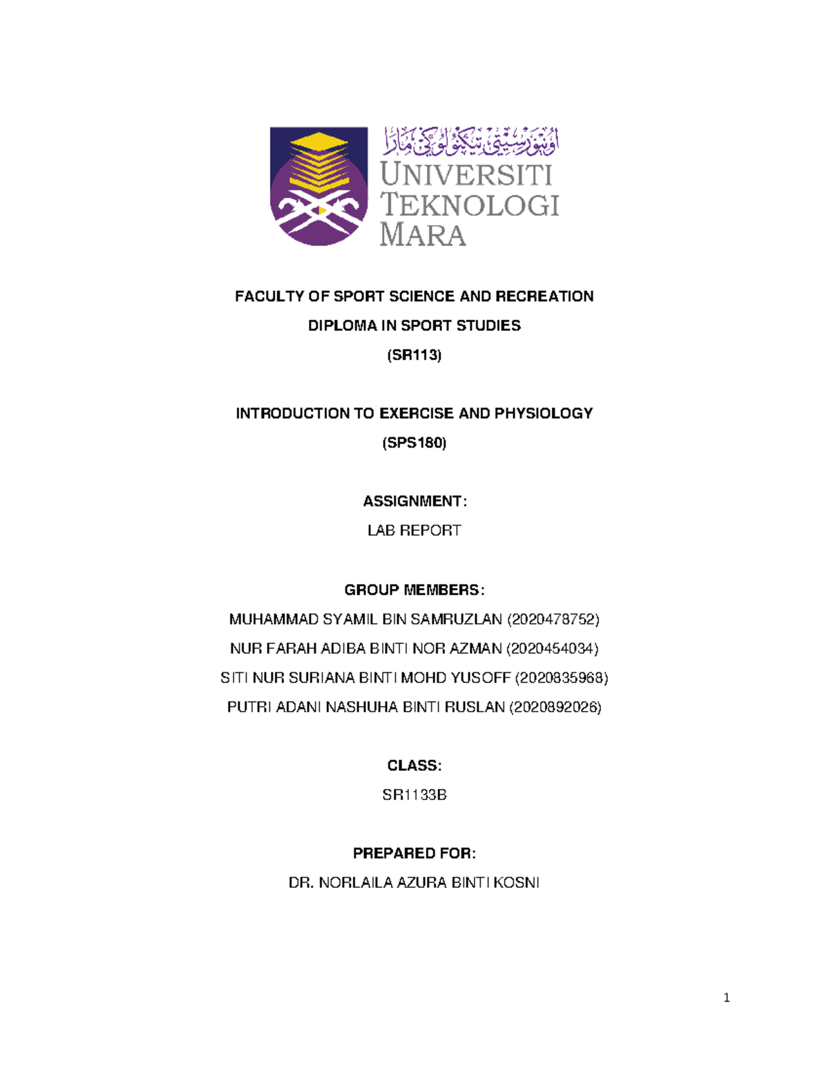 Lab Report on Anthropometric Measurements in SPS180 - Studocu