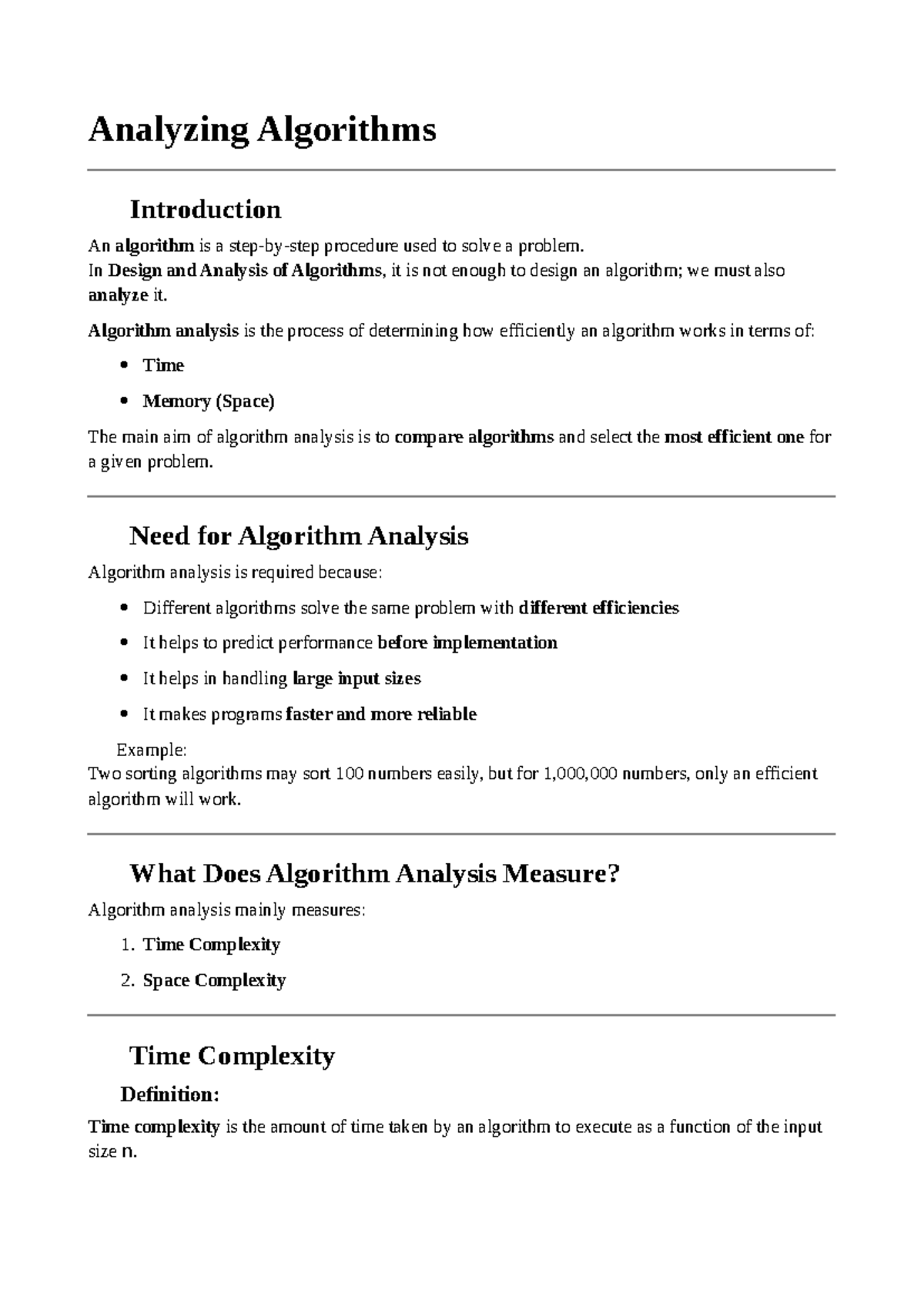 Analyzing Algorithms: Efficiency, Complexity, and Performance - Studocu