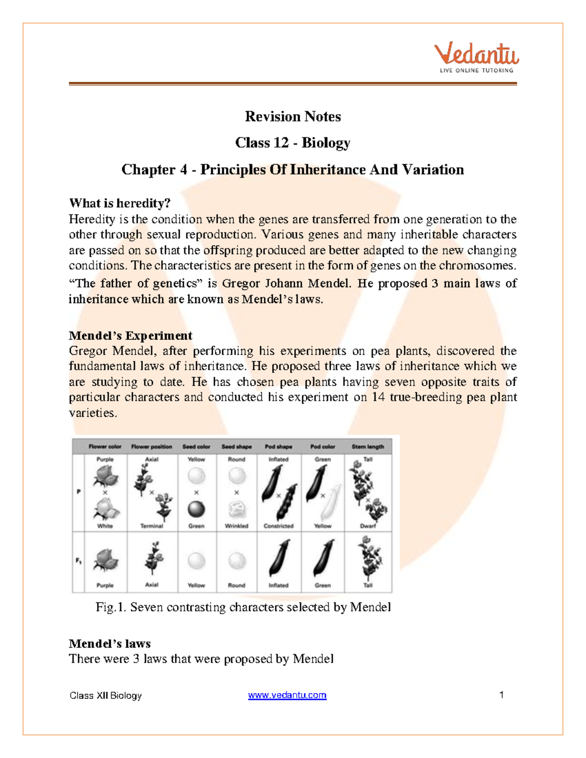 Biology Class 12 Chapter 4: Principles of Inheritance & Variation Notes ...