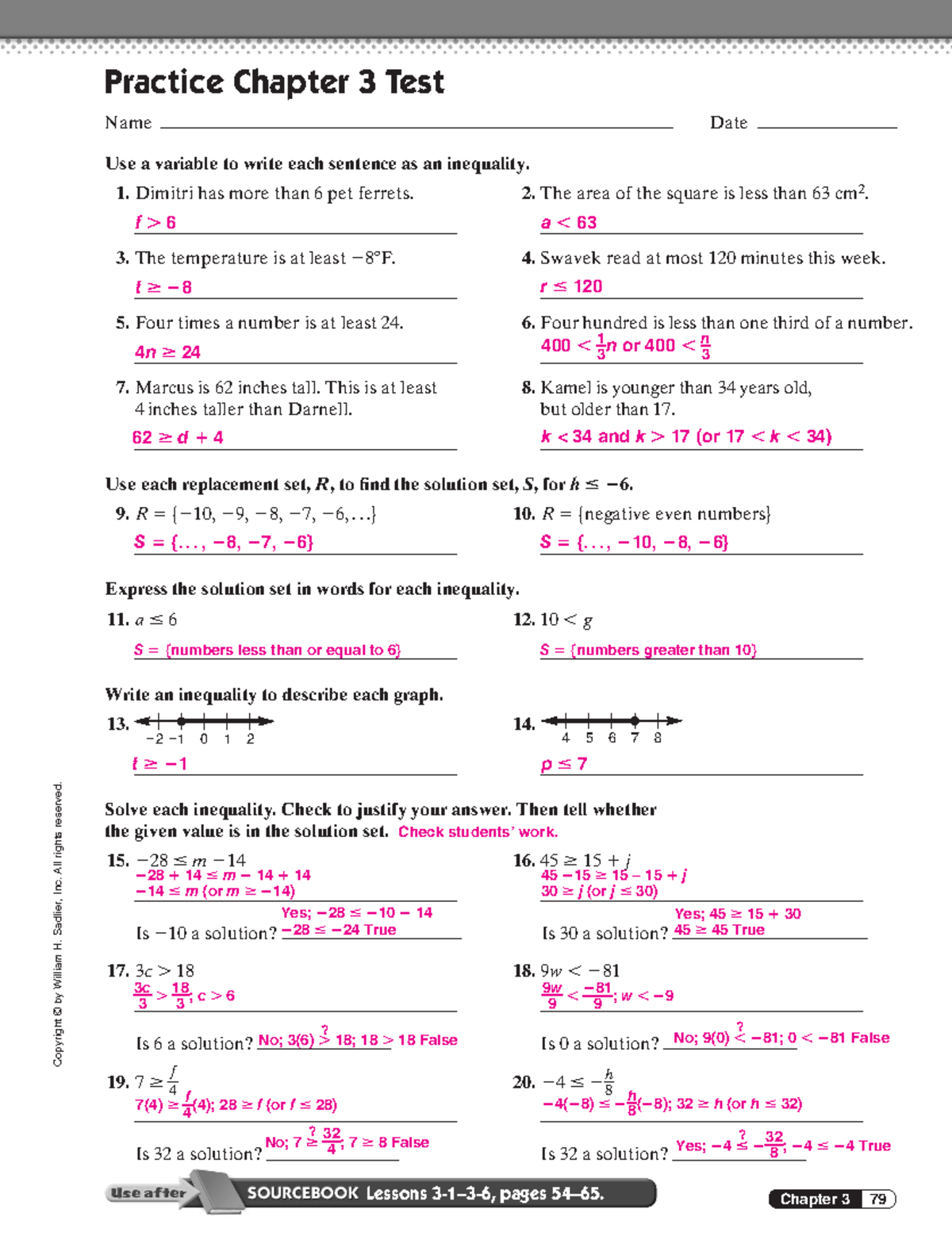 Chapter 3 Review Inequalities and Solution Sets (Math 101) - Studocu