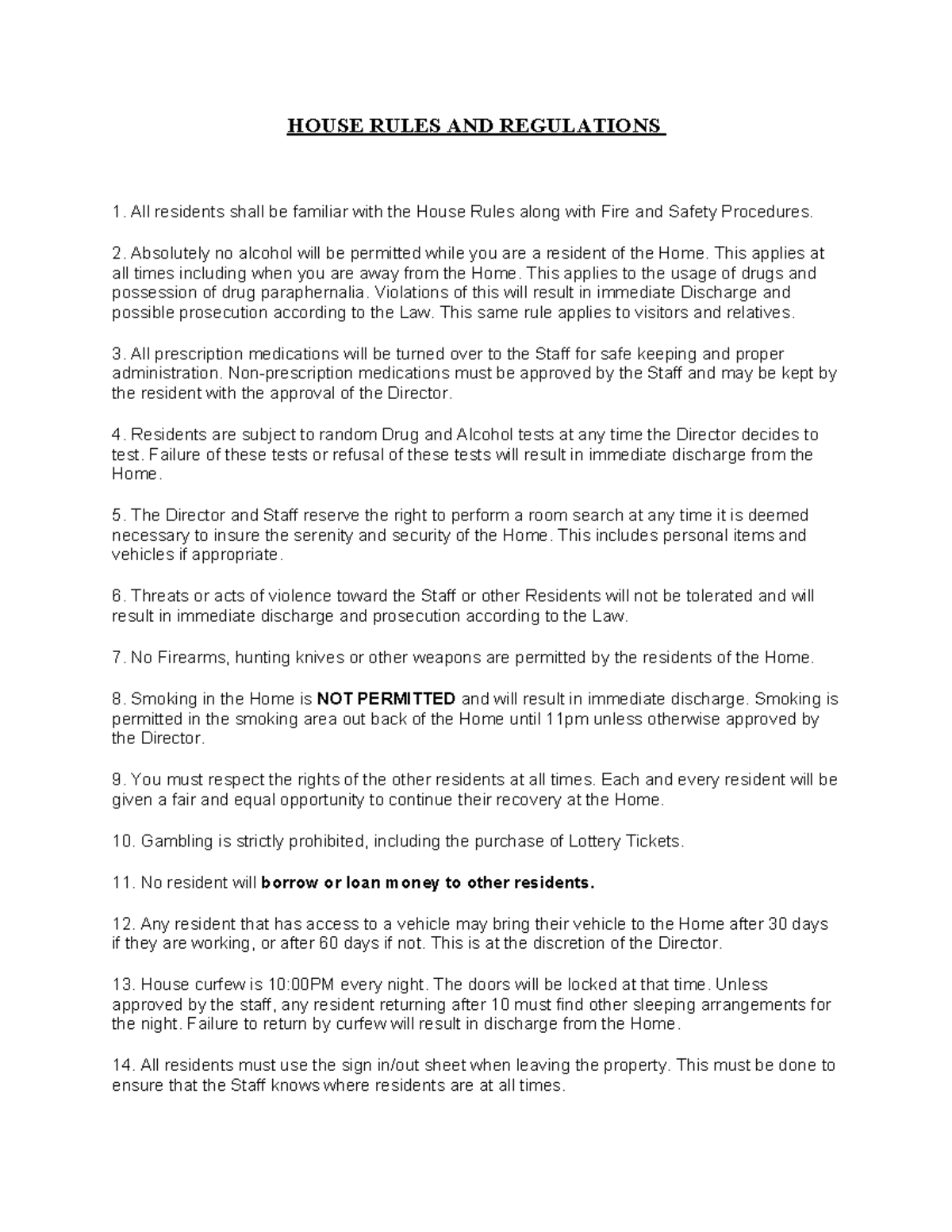 House Rules & Regulations for Residents of the Home - Studocu