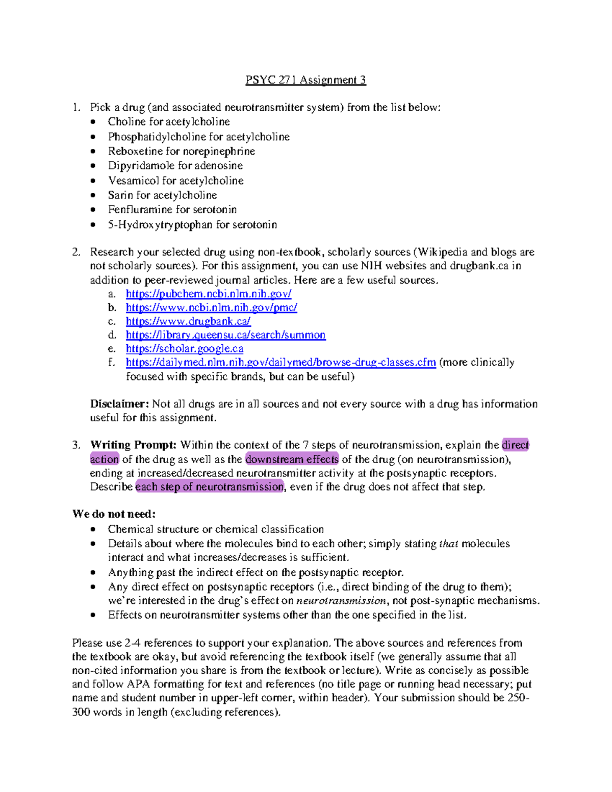 PSYC 271 Assignment 3 - PSYC 271 Assignment 3 Pick a drug (and ...