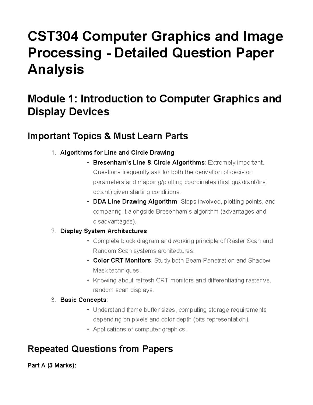 CST304 CGIP Detailed Question Paper Analysis and Key Topics - Studocu