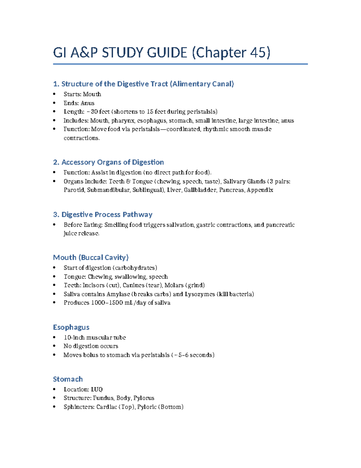 GI A&P Study Guide 2024 - Digestive System Overview and Functions - Studocu