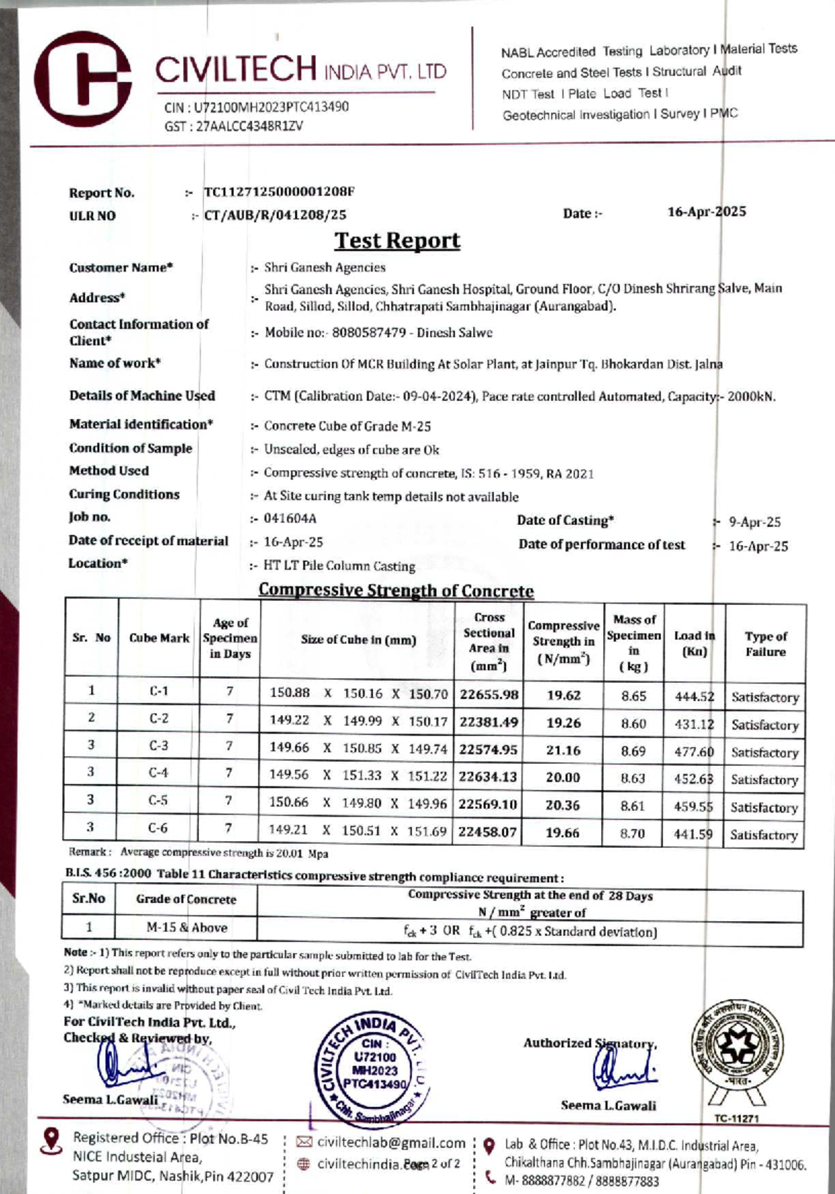 NABL Accredited Testing Report for Concrete & Steel - MH2023PTC413490 ...