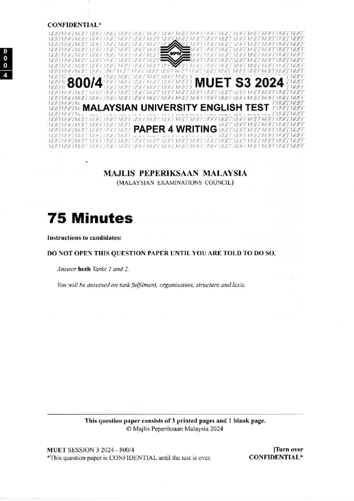 MUET S3 2024 Writing Paper: Task 1 & 2 Instructions - Studocu