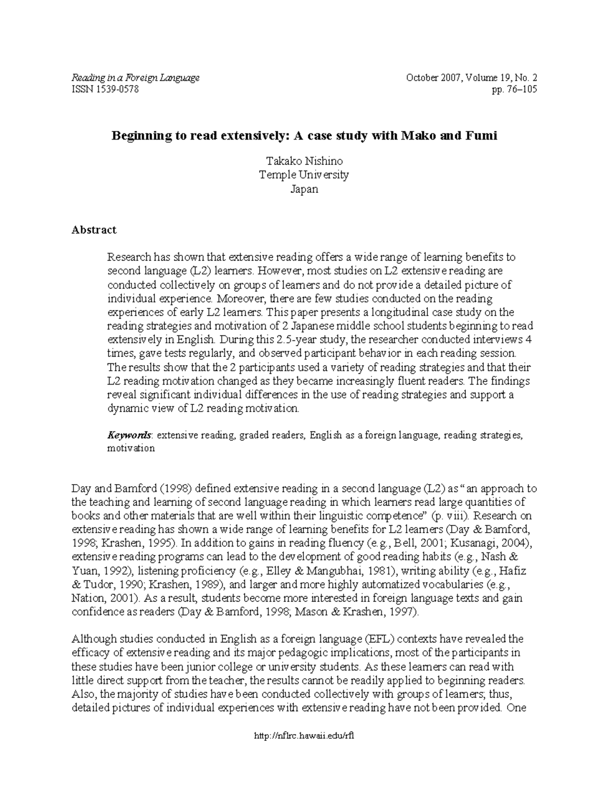 Beginning to Read Extensively: A Case Study of Japanese EFL Learners ...