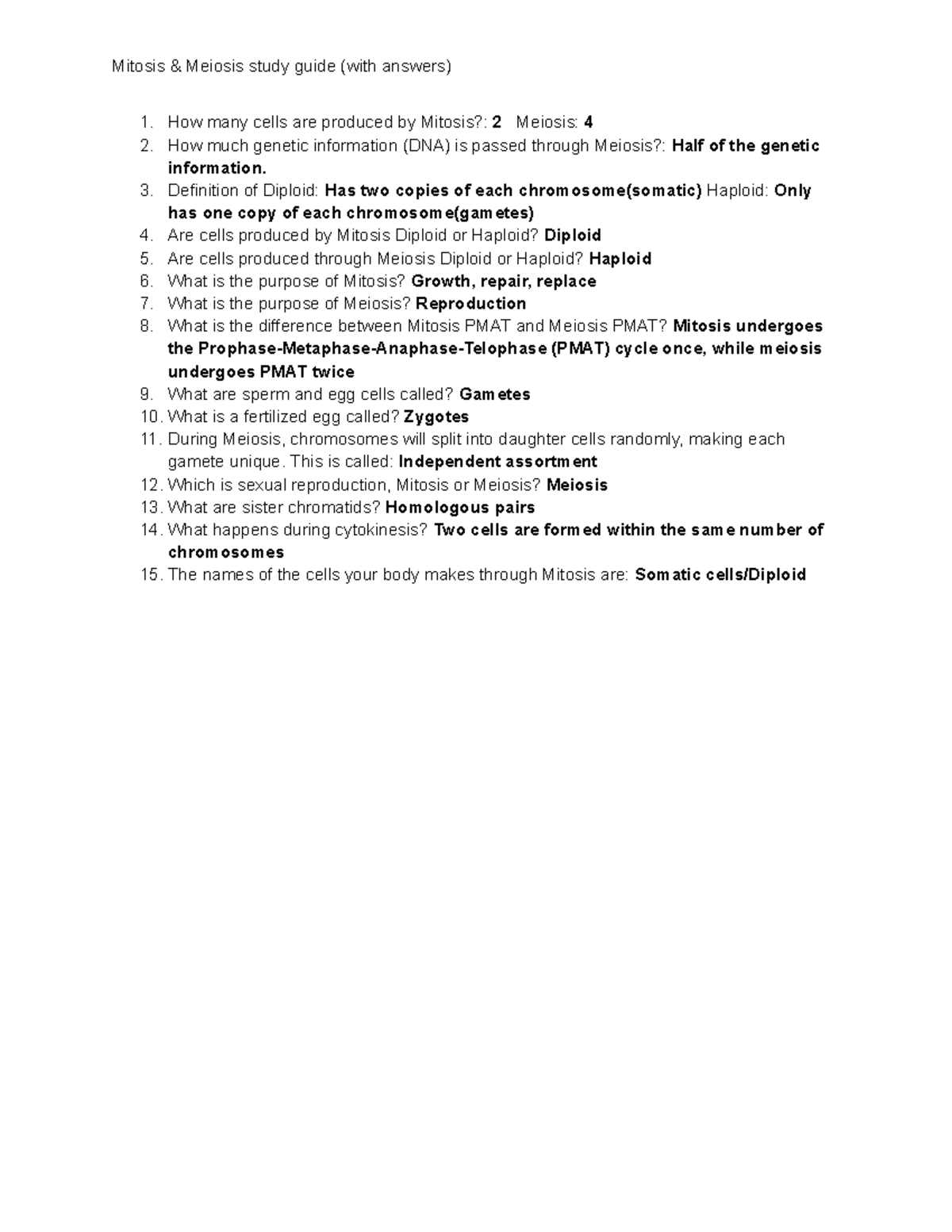 Mitosis & Meiosis Study Guide (Biology 101 Final Exam) - Mitosis ...