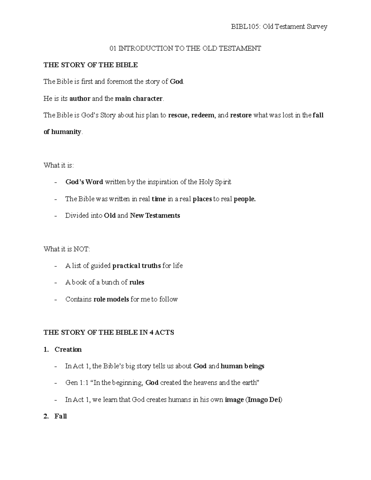 Bible 105 - Intro to the Old Testament Lecture Notes by Prof. Chung ...