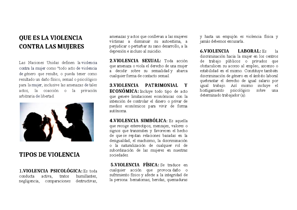 Triptico violencia contra la mujer - QUE ES LA VIOLENCIA CONTRA LAS