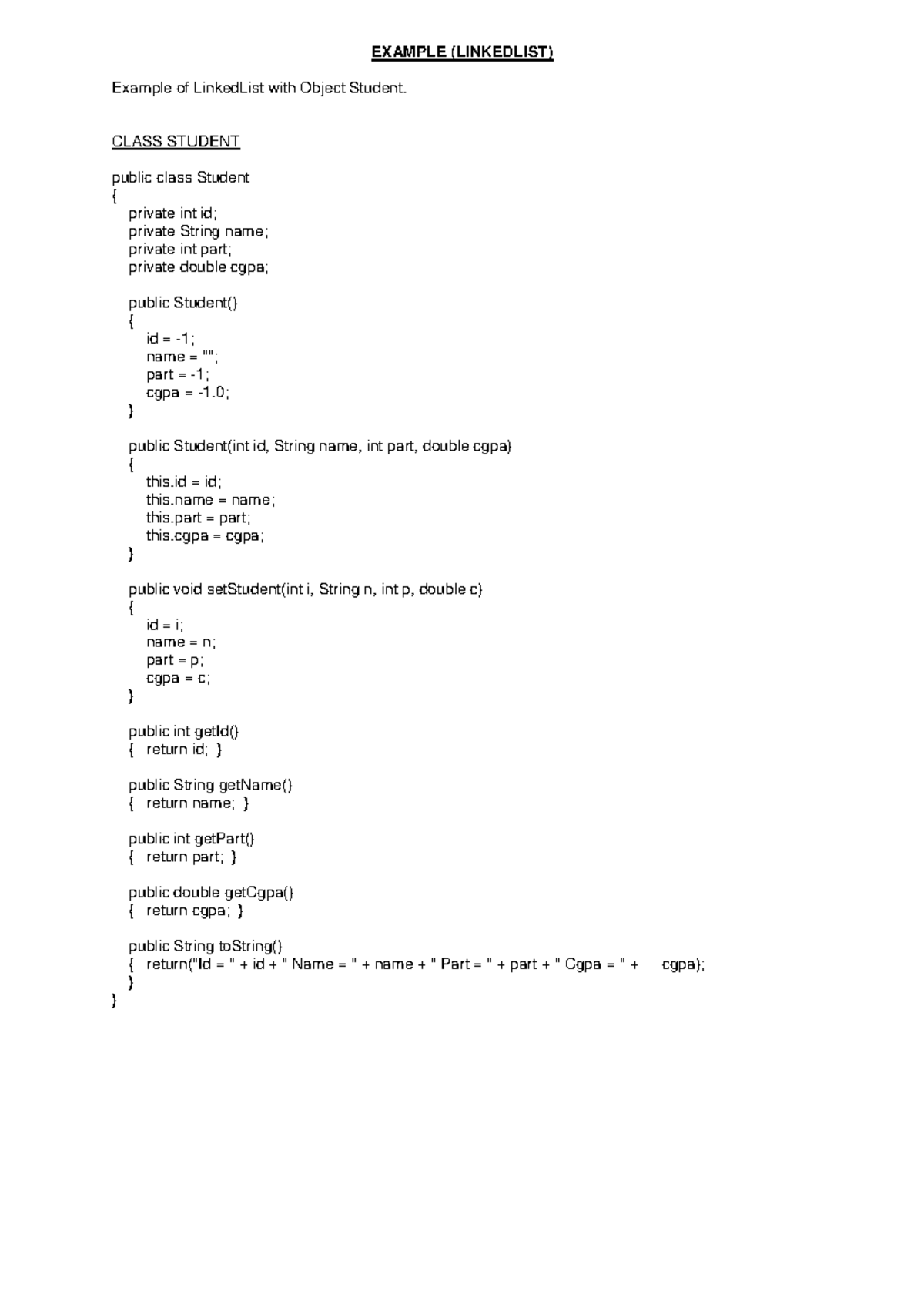 LinkedList Example with Student Class - Revision Notes - Studocu