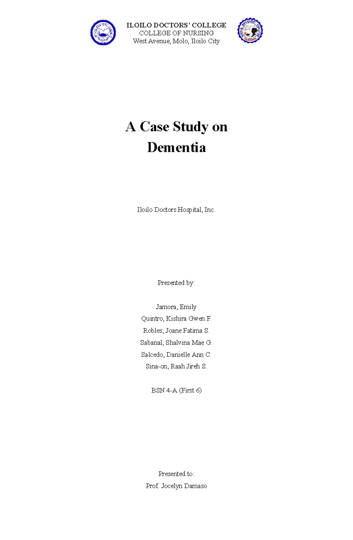 G4 Case Study: Dementia and Pneumonia in a 93-Year-Old Patient - Studocu