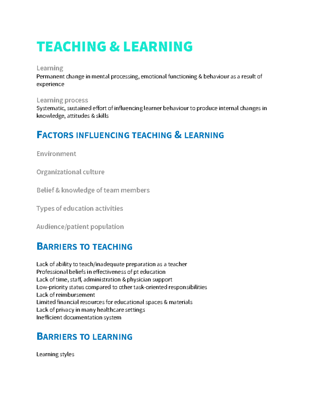 Module 7 - TEACHING & LEARNING Learning Permanent change in mental ...