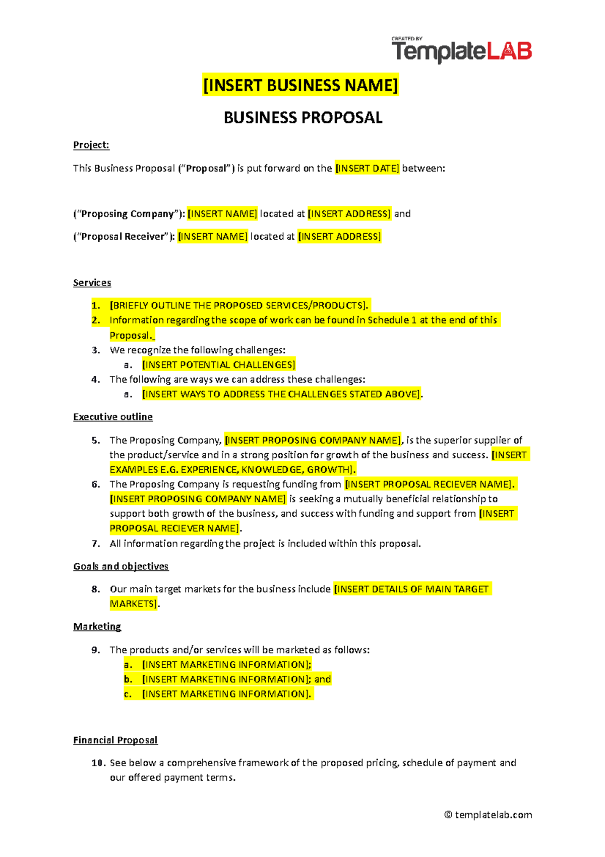 School Activities Business Proposal Template - Sample for Projects - Document Preview
