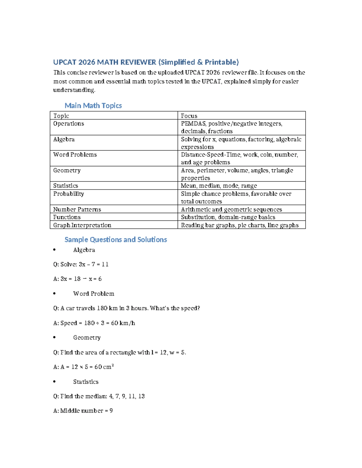 UPCAT 2026 REVIEWER: Simplified Guide for All Subtests - Studocu