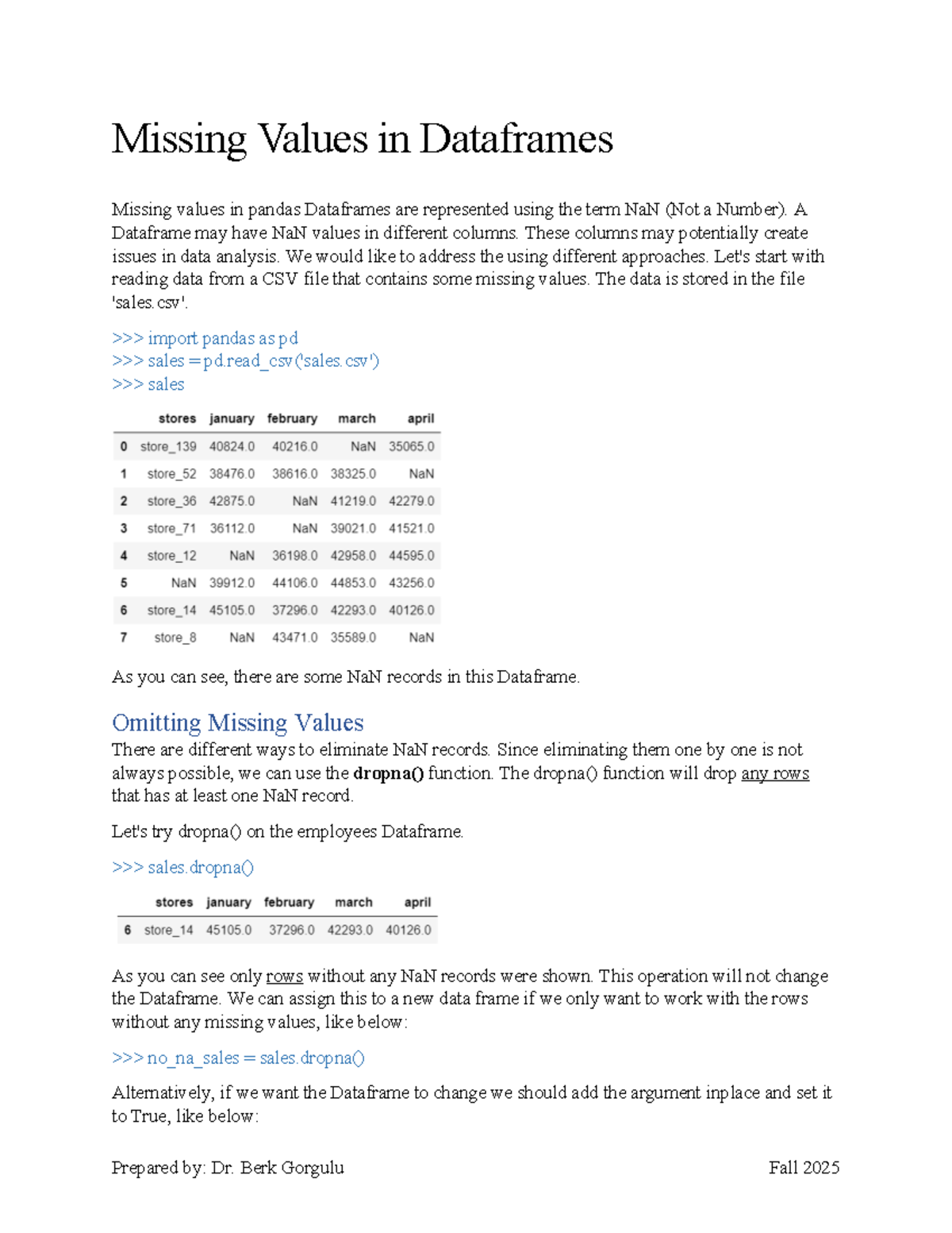 Handout - Missing Values in Dataframes (CS101) - Studocu
