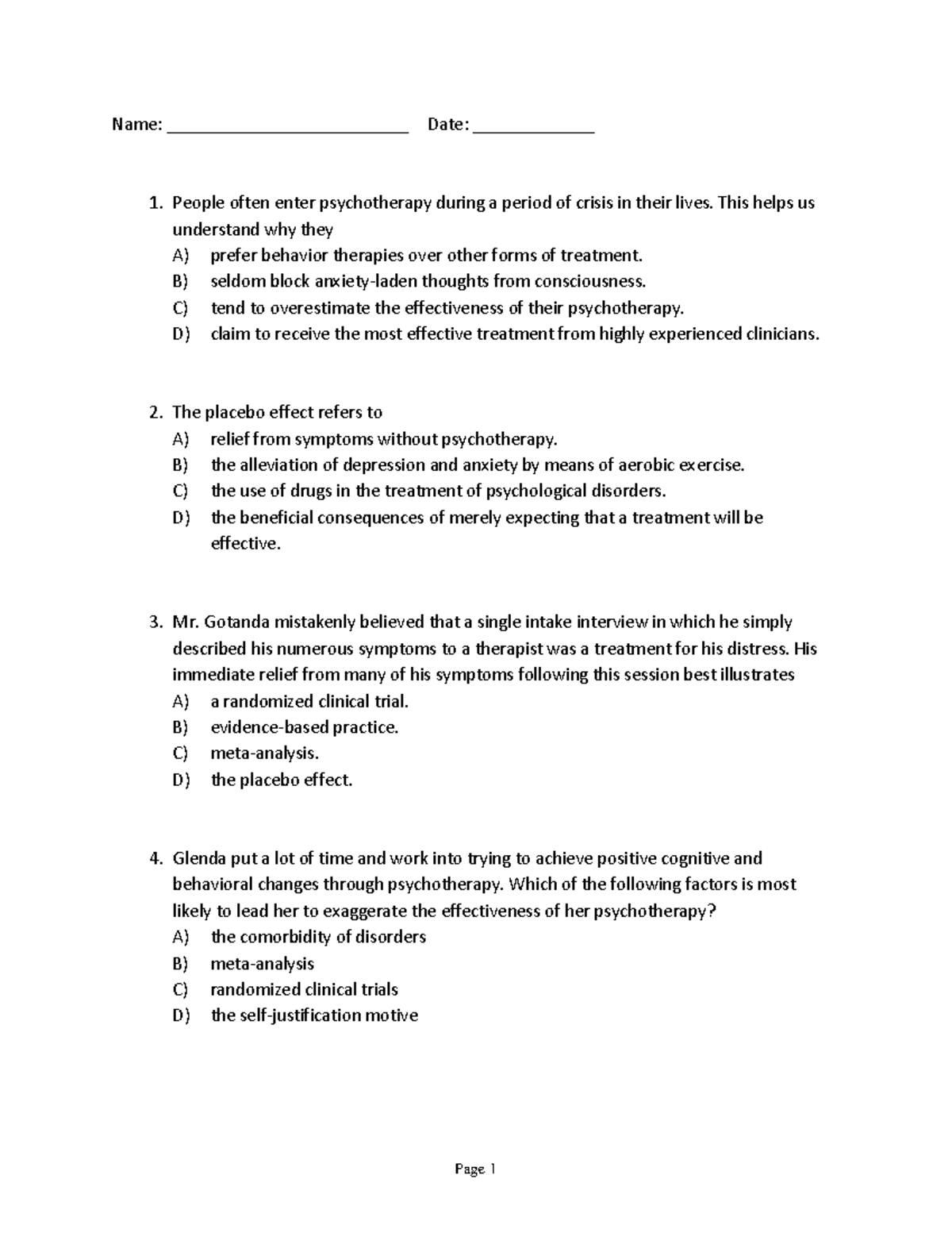 PSYCH 1010 Practice Exam: Key Questions and Answers Review - Studocu
