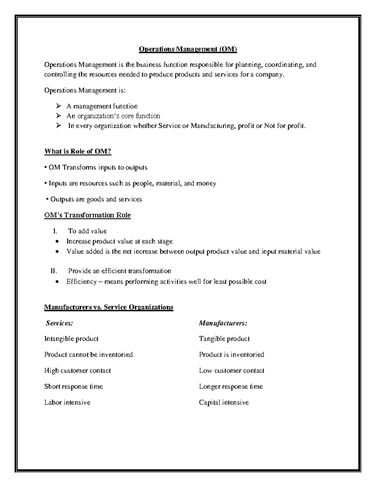 OM and TQM Prelims: Key Concepts in Operations Management - Studocu