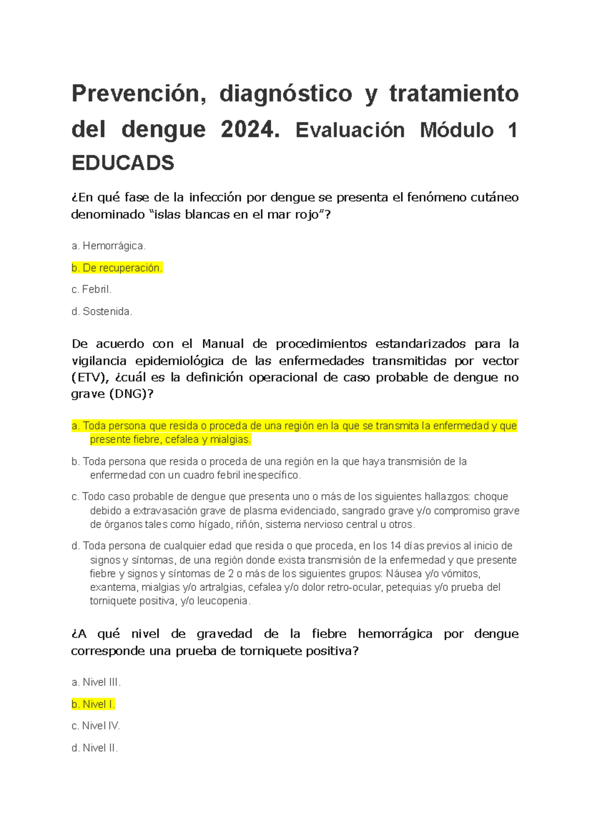 Examen Dengue Educads Cursos En Espanol