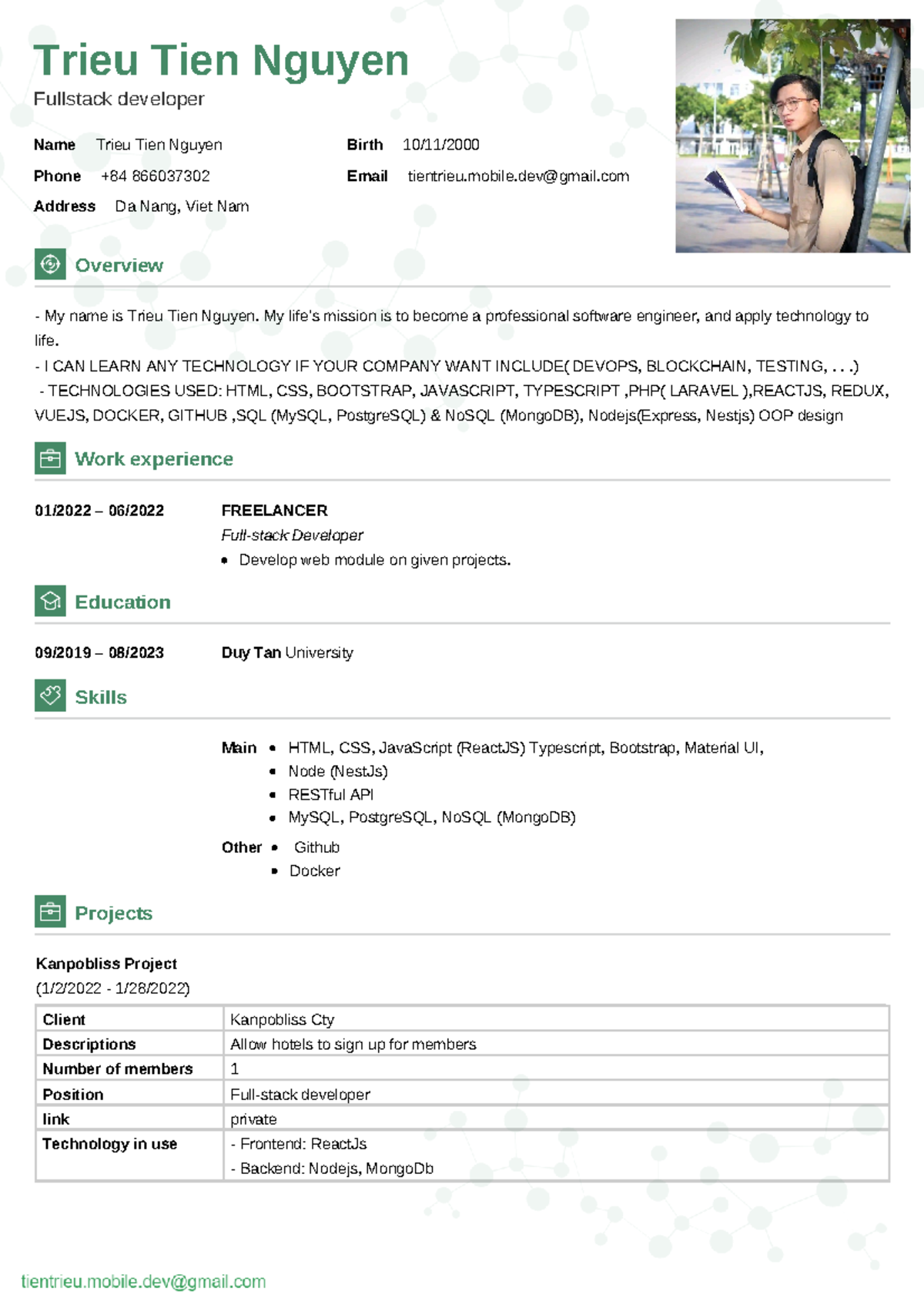 CV Trieu Tien Nguyen Fullstack Developer - Trieu Tien Nguyen Fullstack ...