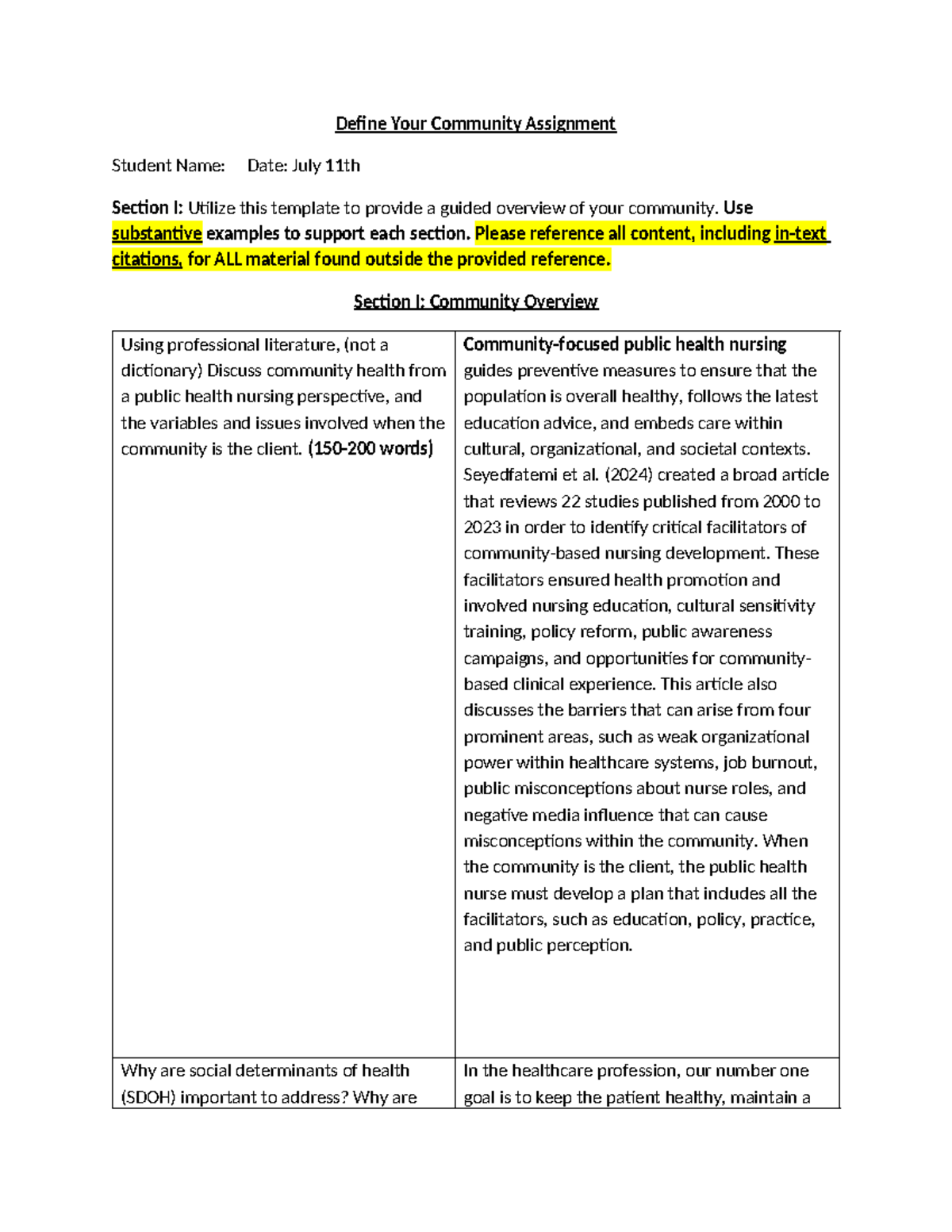 Week 1 - Define Your Community Assignment (Public Health Nursing) - Studocu
