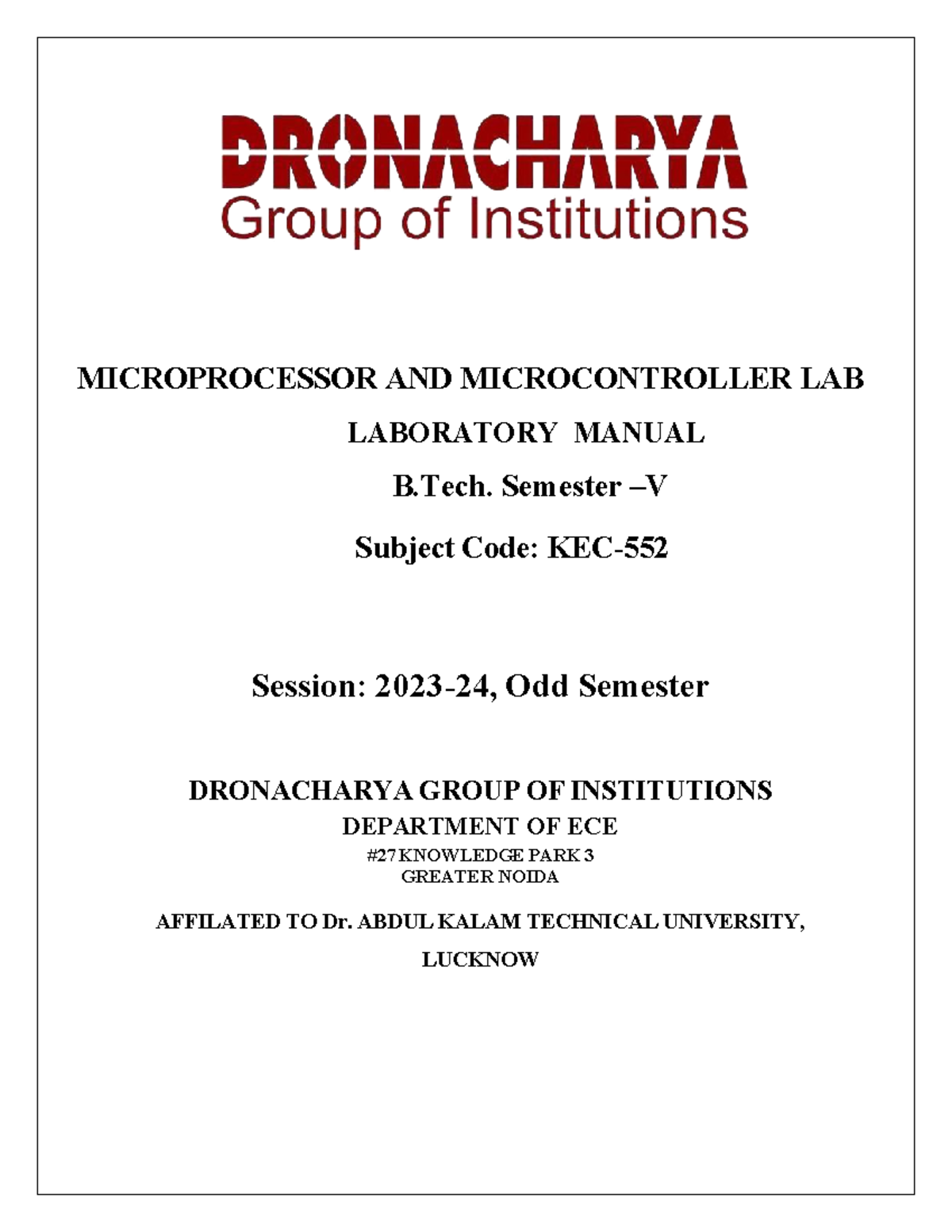 Microprocessor and Microcontroller Lab Manual ECE 5th sem 14092023 ...
