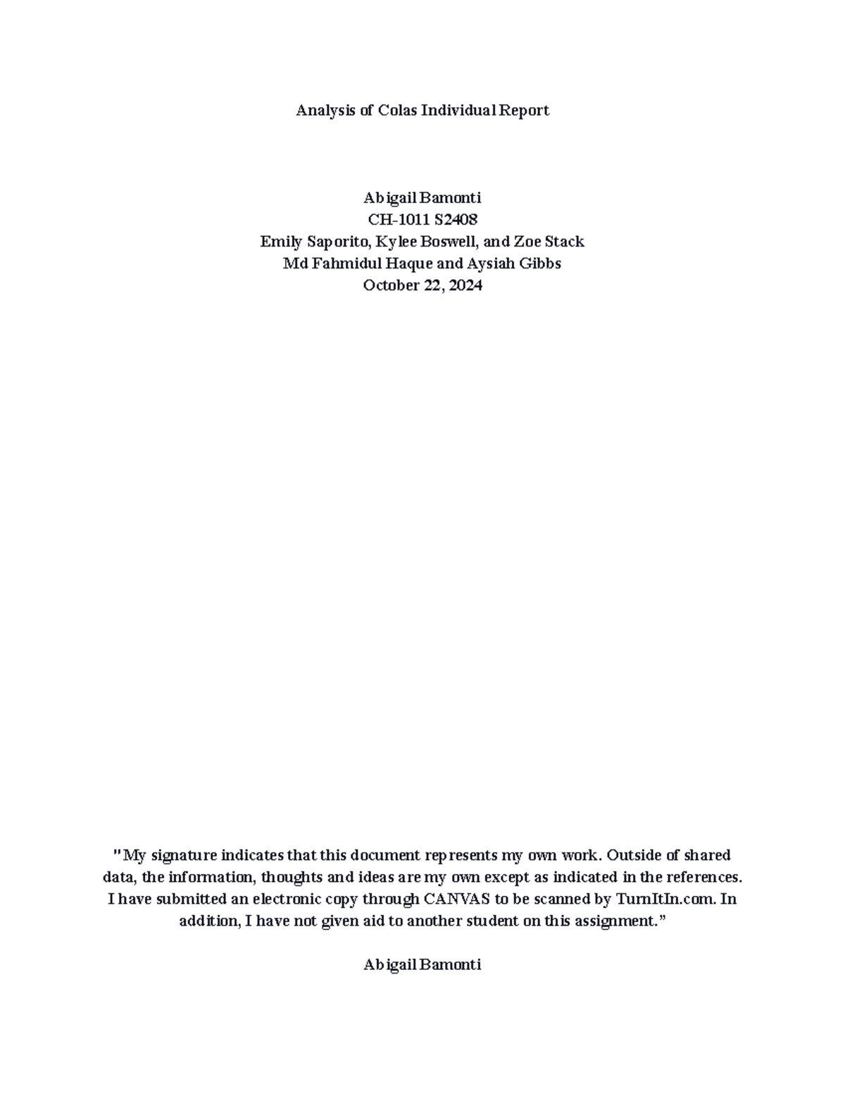 Analysis of Colas: Spectrophotometric Study (CH-1011 S) - Studocu