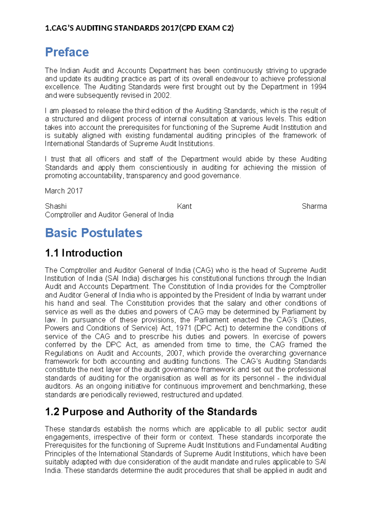 CAG Auditing Standards 2017 - Preface The Indian Audit and Accounts ...