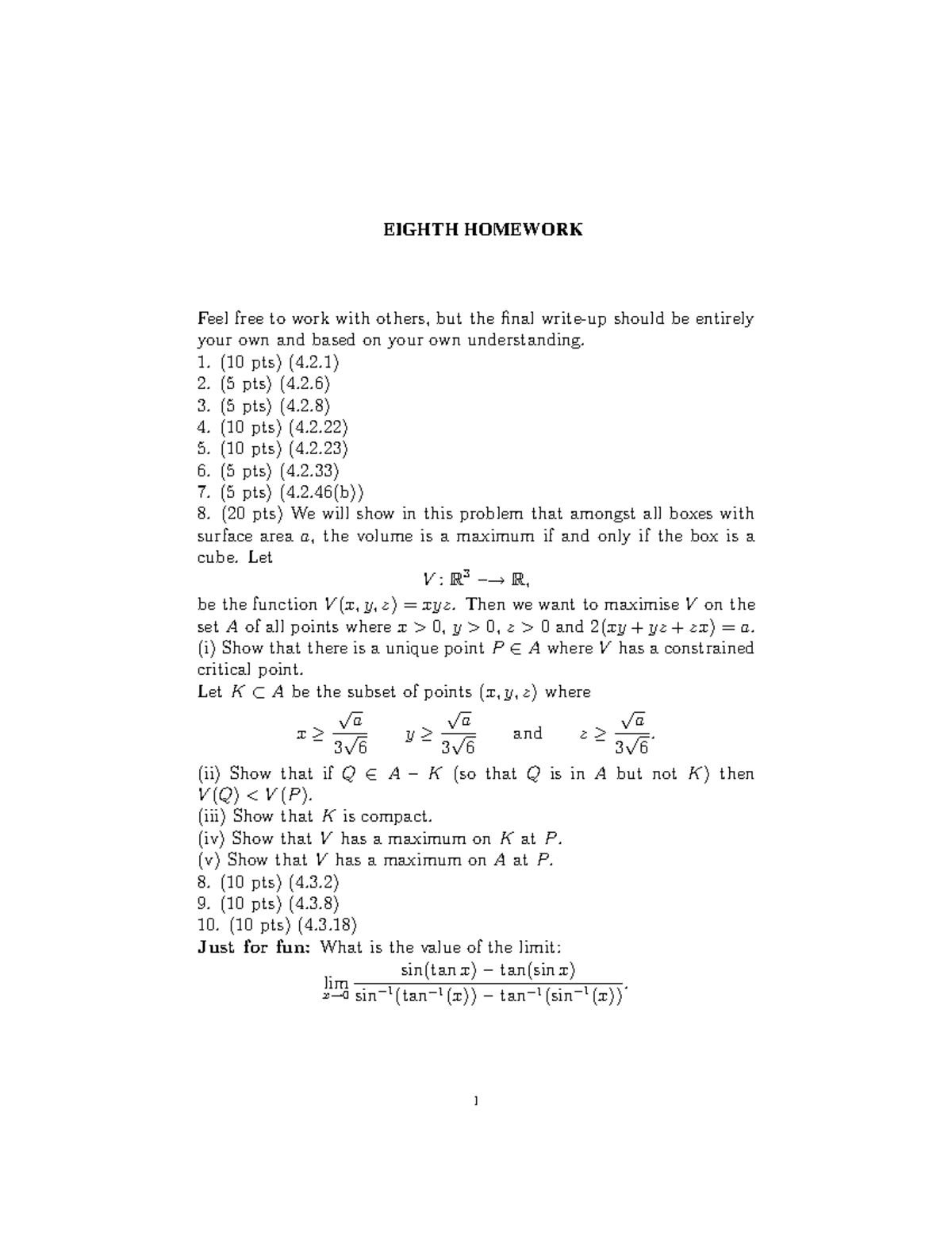 MIT18.022F10 Eighth Homework - Calculus Notes Summary - Studocu