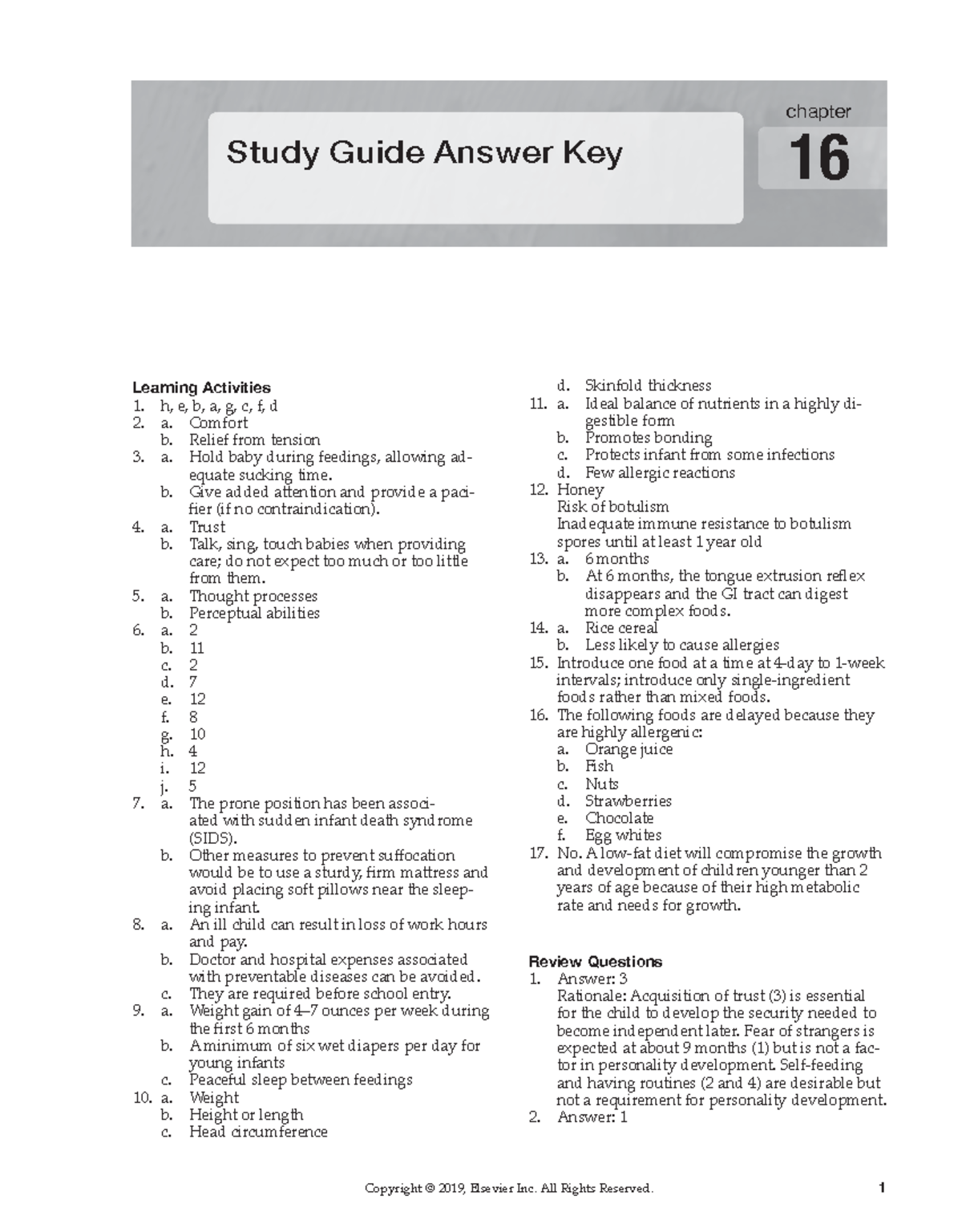 Study Guide Answer Key for Chapter 16 - Nursing Concepts - Studocu