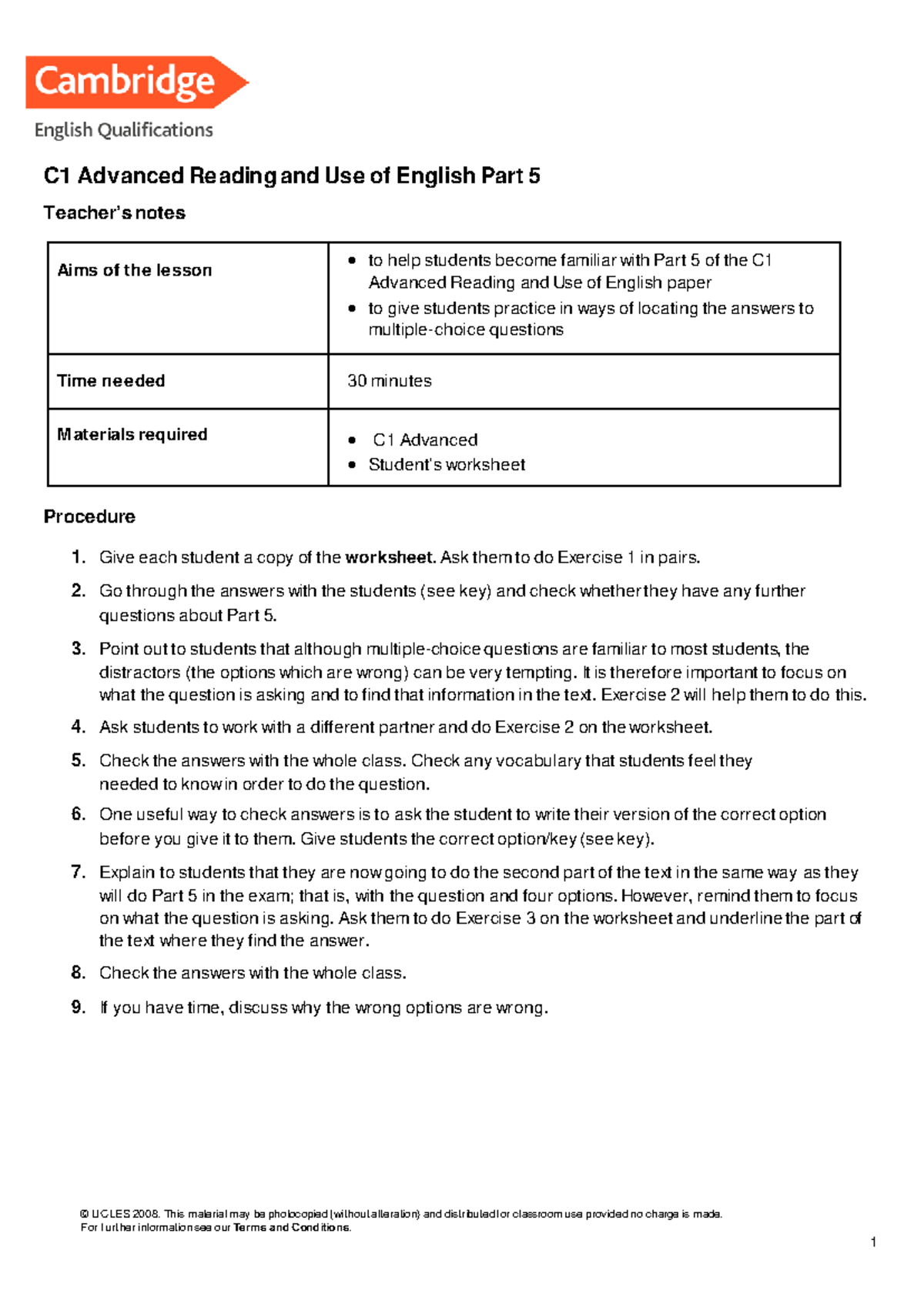 C1 Advanced Reading and Use of English Part 5 Study Notes - Studocu