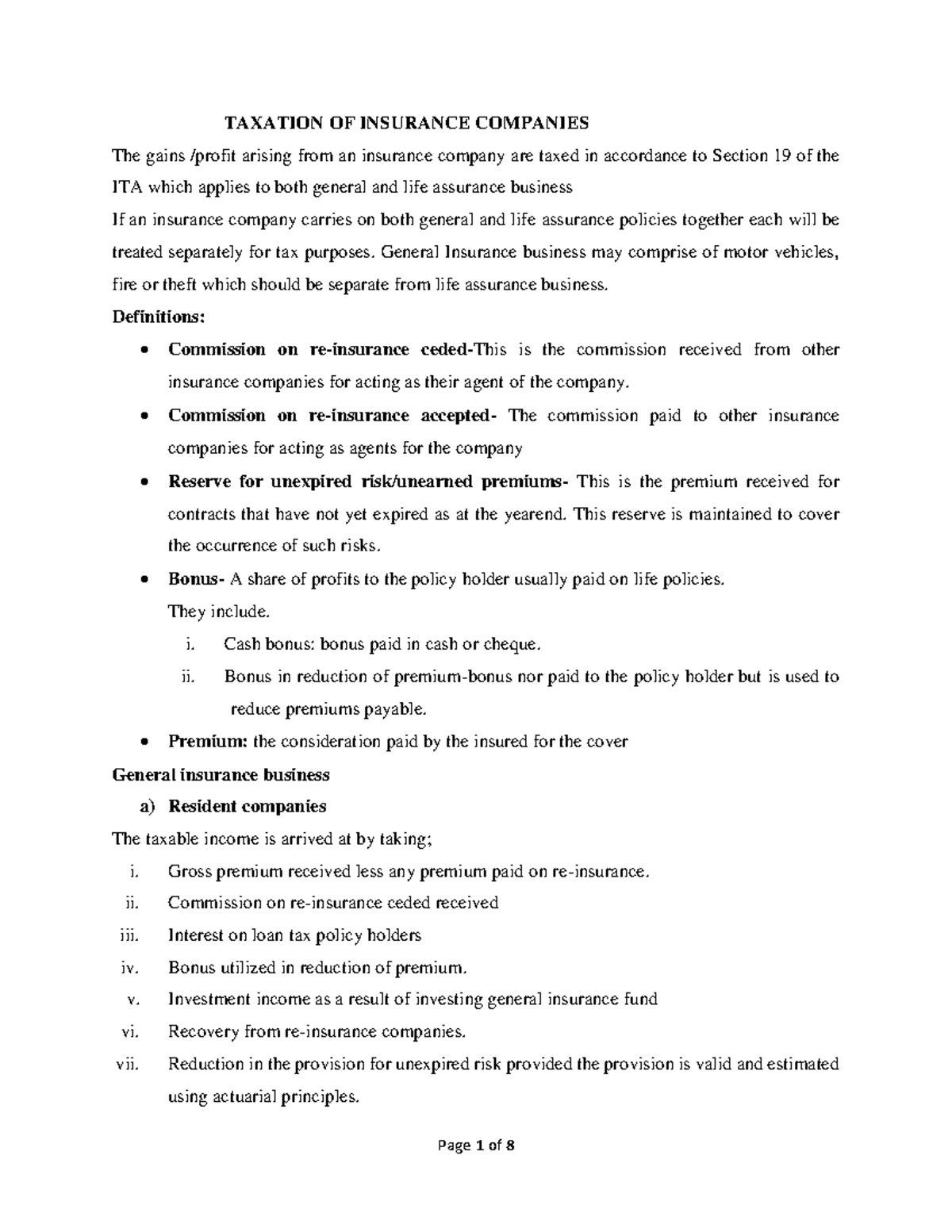 Taxation of Insurance Companies: A Comprehensive Guide - Studocu
