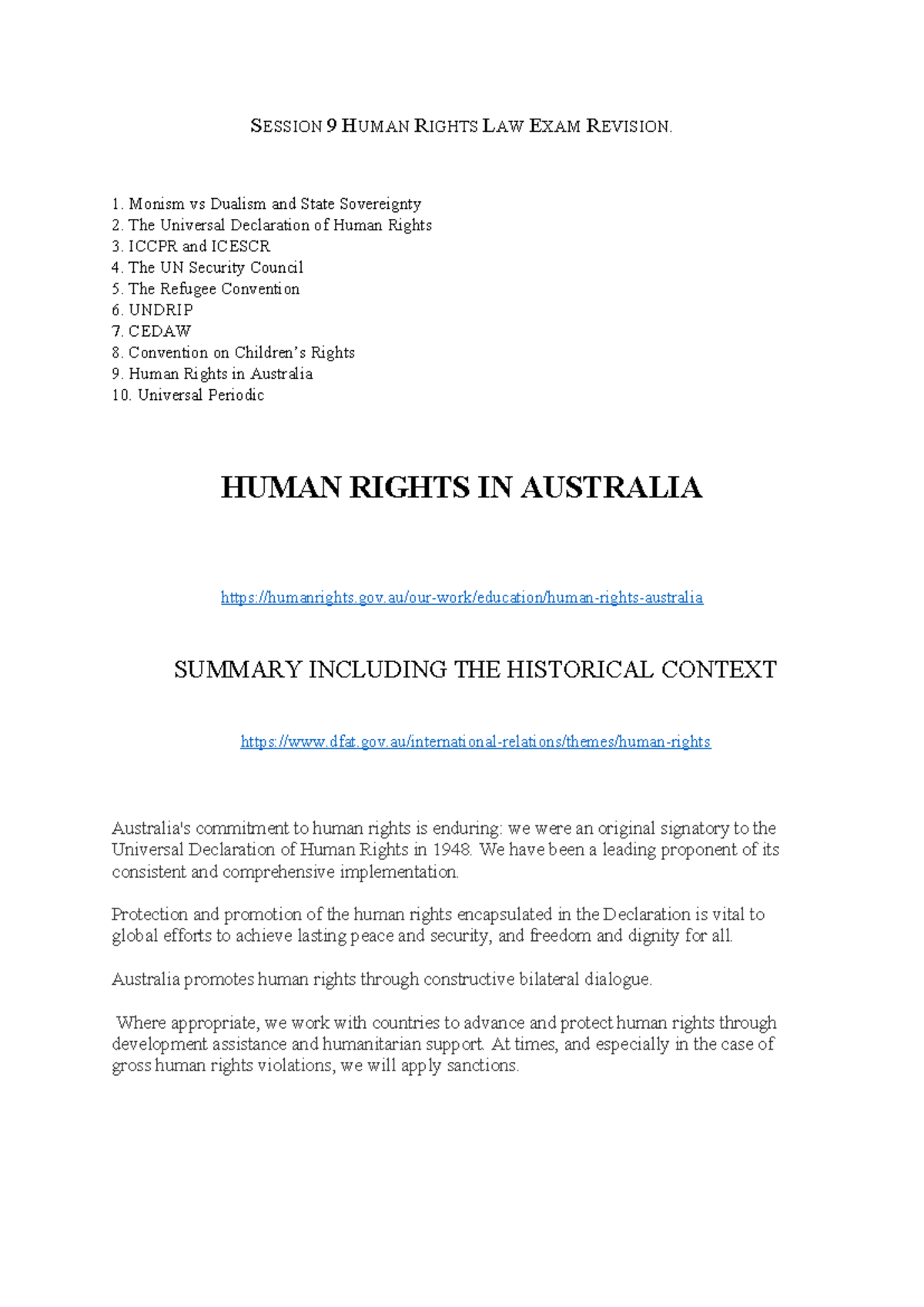 Session 9 Human Rights LAW EXAM Revision - SESSION 9 HUMAN RIGHTS LAW ...