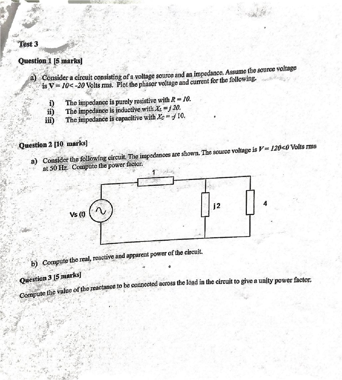 2EA Test 3: Circuit Analysis & Power Factor Calculations - Studocu