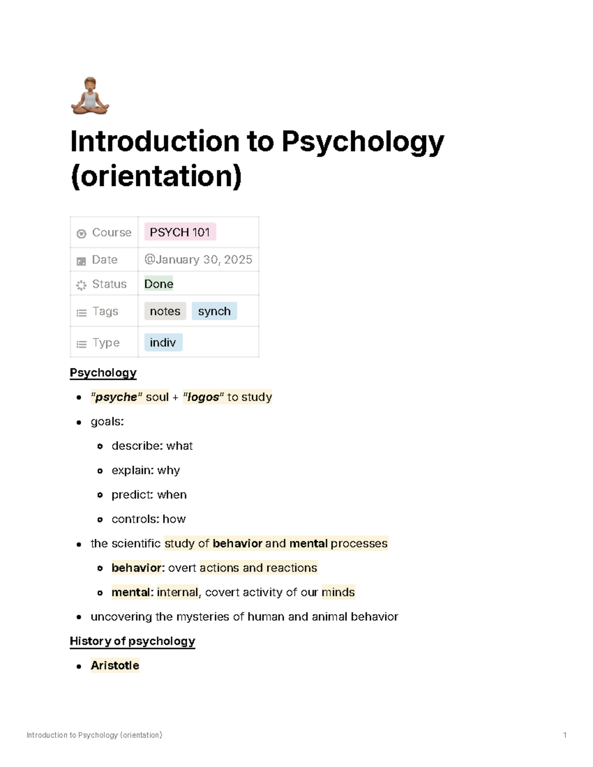 PSYCH 101: Overview of Key Concepts in Introduction to Psychology - Studocu