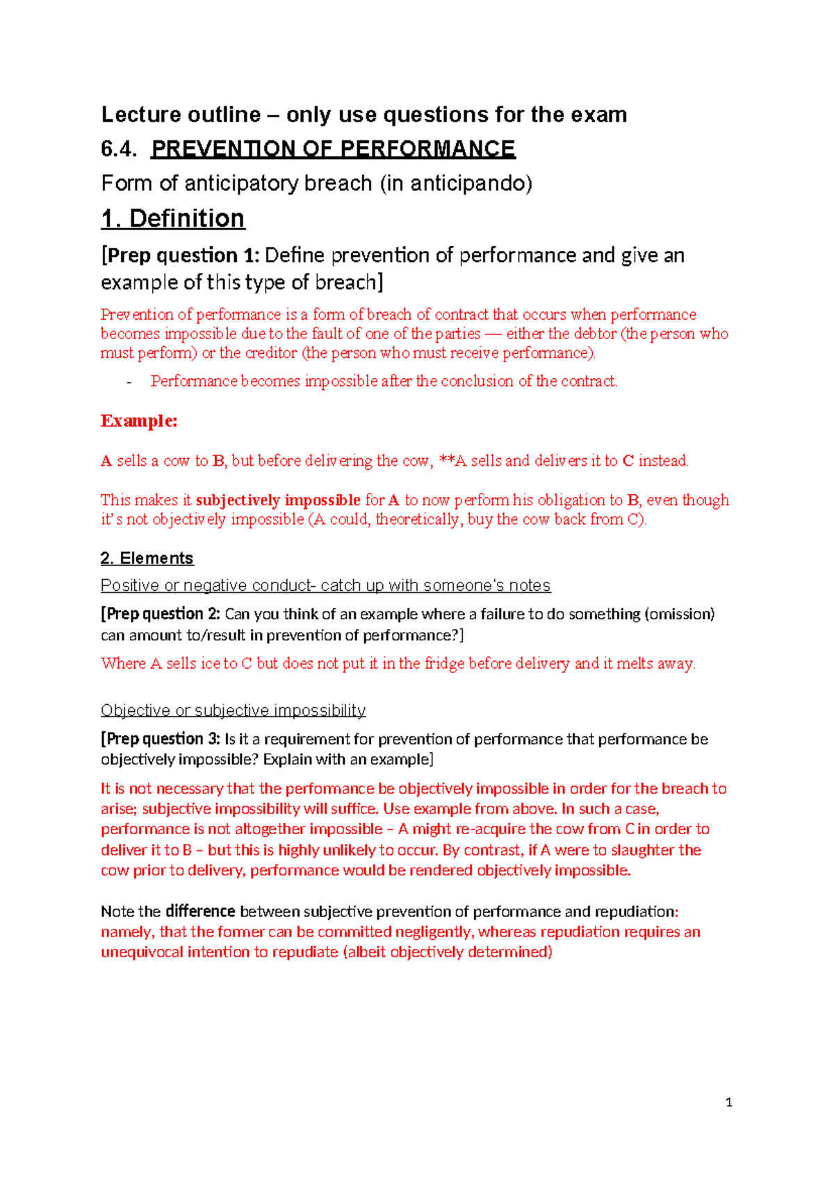 Lecture Notes: 6.4 Prevention of Performance and Anticipatory Breach ...